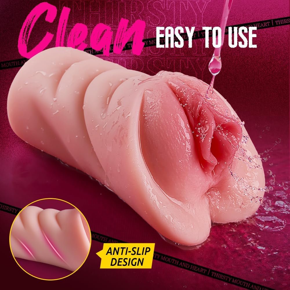 2 in 1 Male Masturbator Adult Sex Toy, Upgraded Realistic Pocket Pussy with Thick Labia and Built - In Ring, Peach - Toned Male Stroker with Vagina and Tight Anus Male Sex Toys for Men Masturbation - SinfulX -
