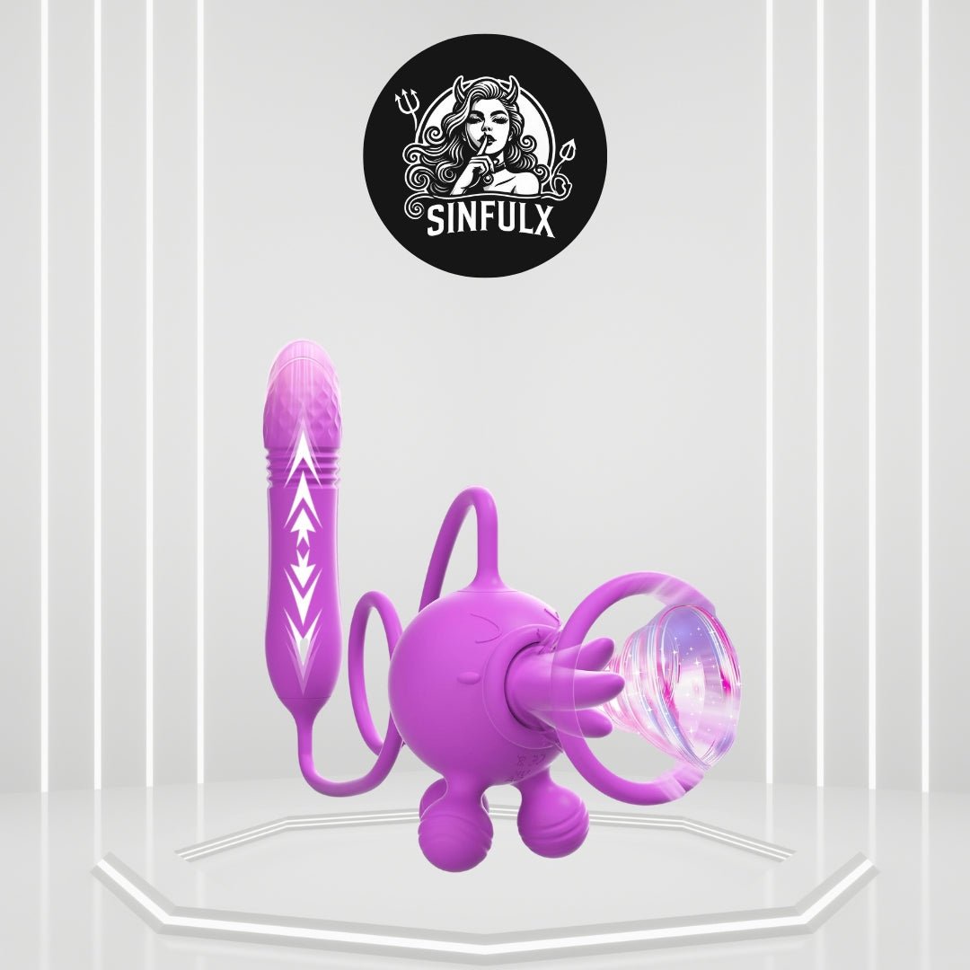 DeepLyric Nipple Clitoral Dual Stimulation Dildo Vibrator - SinfulX
