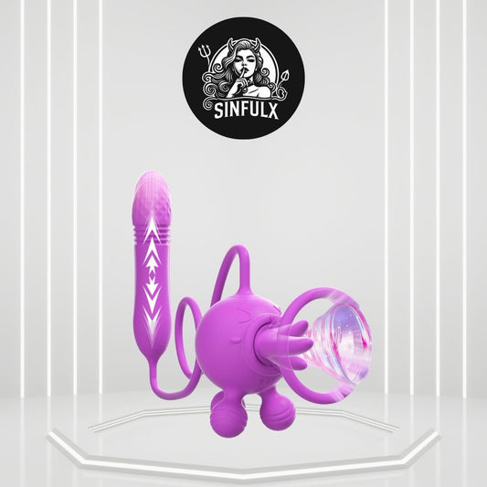 DeepLyric Nipple Clitoral Dual Stimulation Dildo Vibrator - SinfulX
