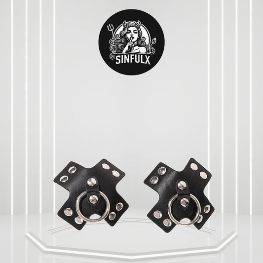 Black Leather BDSM Nipple Pasties - SinfulX