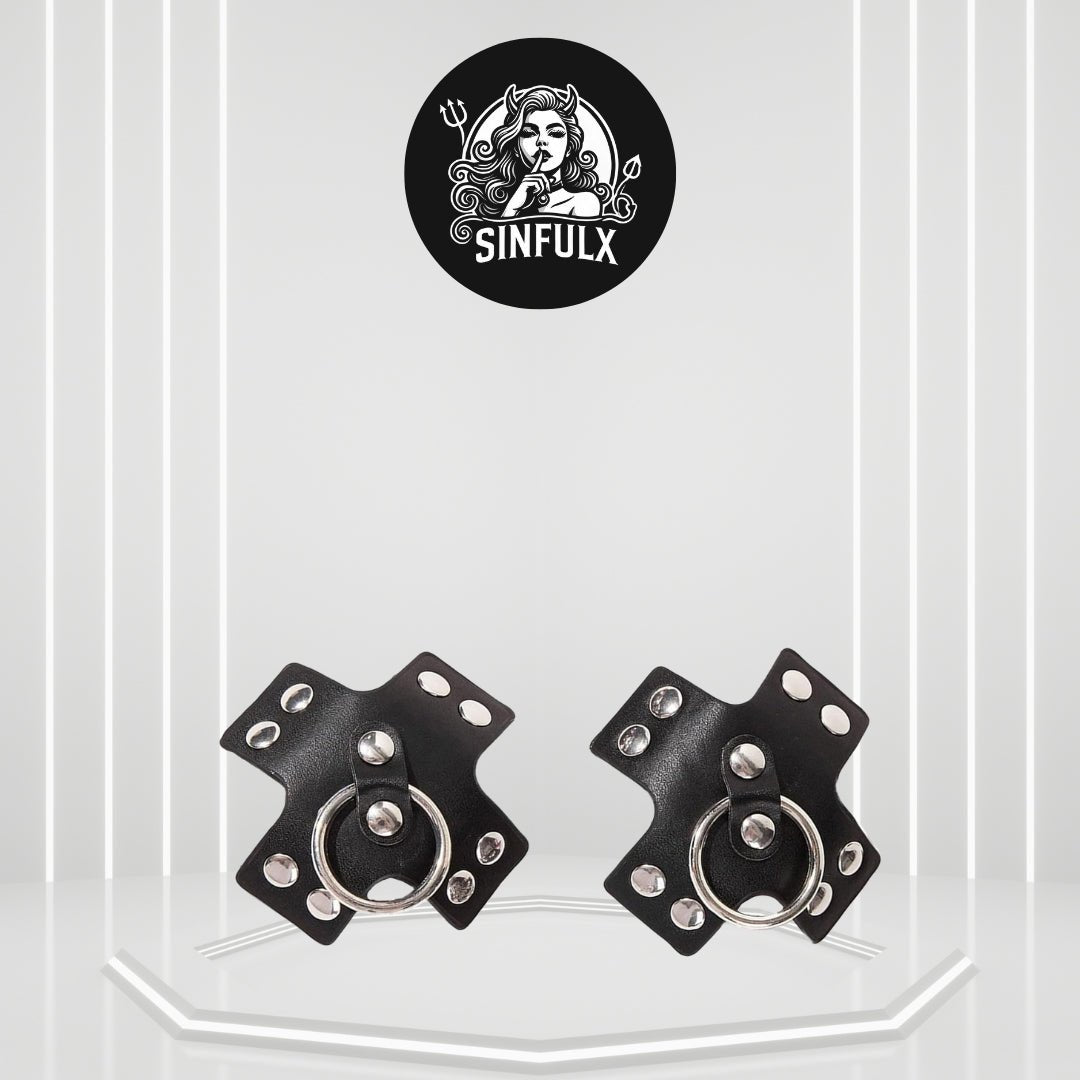 Black Leather BDSM Nipple Pasties - SinfulX
