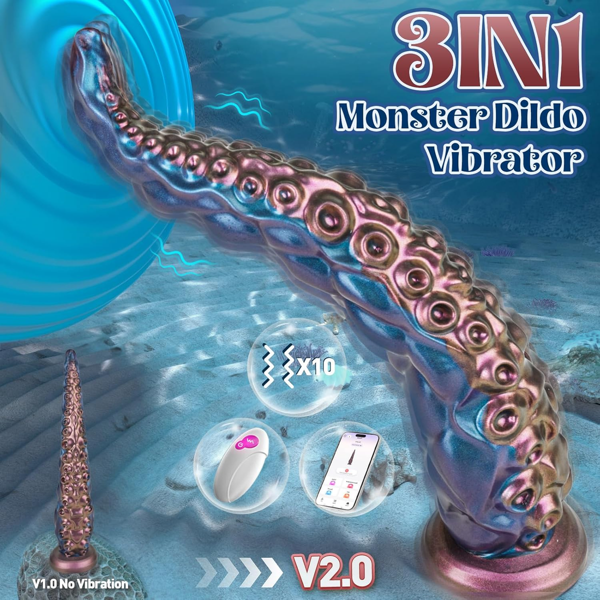 Tentacle Monster Dildo Vibrator – 14.6 Inch Long Silicone Dildos with 10 Vibration Modes, AI Sync App & Remote Control, Suction Cup Dildo for Clit G - Spot, Adult Sex Toys for Women Men Couples - SinfulX -