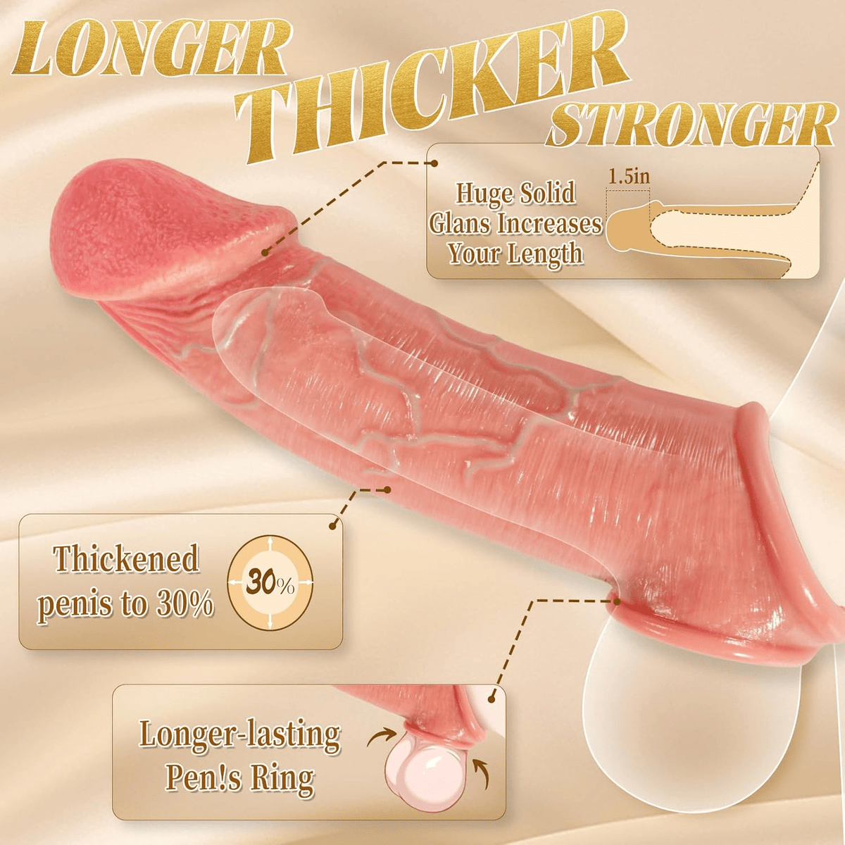 TitanGlans Penis Sleeve 8.5” Silicone Glans Girth Extender - SinfulX - Personal Care > Sexual Wellness > Penis Sleeve