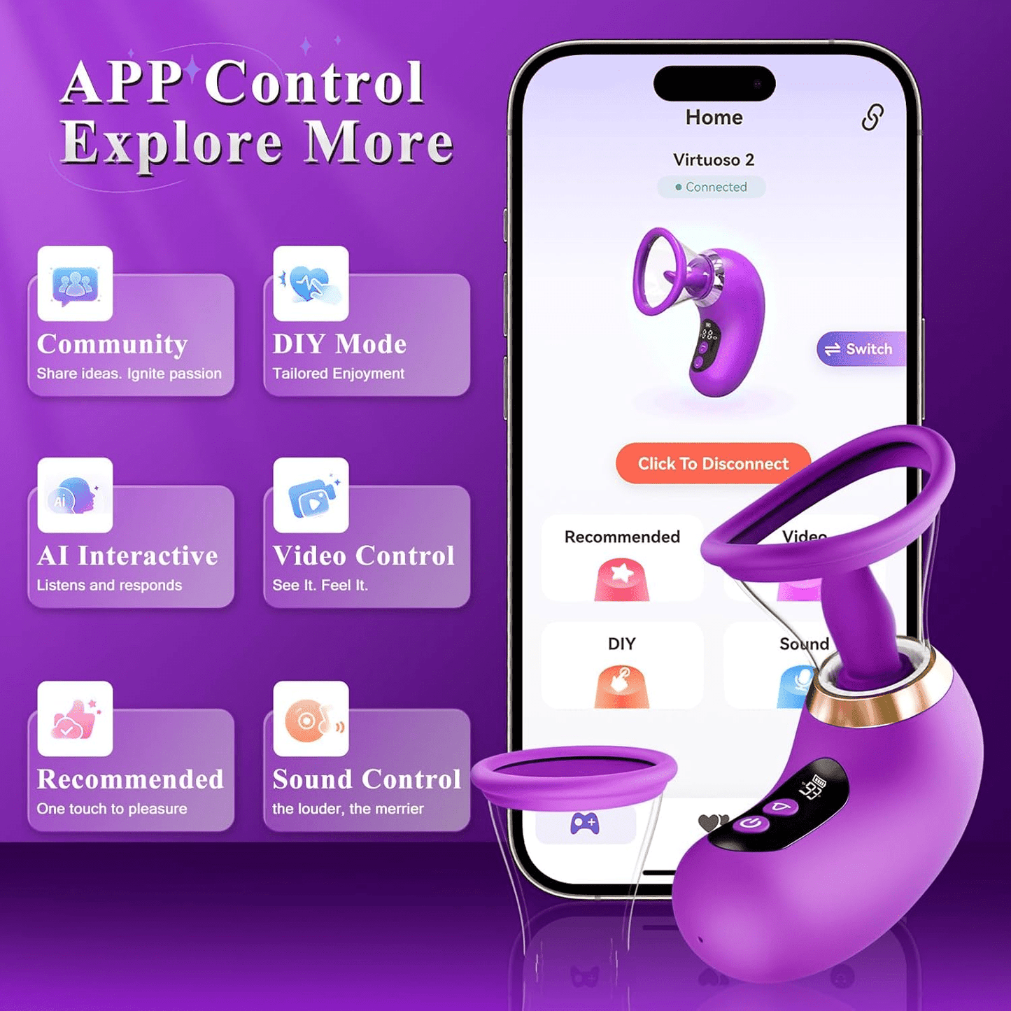 Rose Toy Adult Toys - 5IN1 AI APP Vibrator Sex Toys for Women Sucking Vibrator, 3 Sucking, 9 Tongue Licking & Vibrating Sex Toy, 2 Removable Cup LCD Display Clitoral Vibrators Sex Novelties - SinfulX -