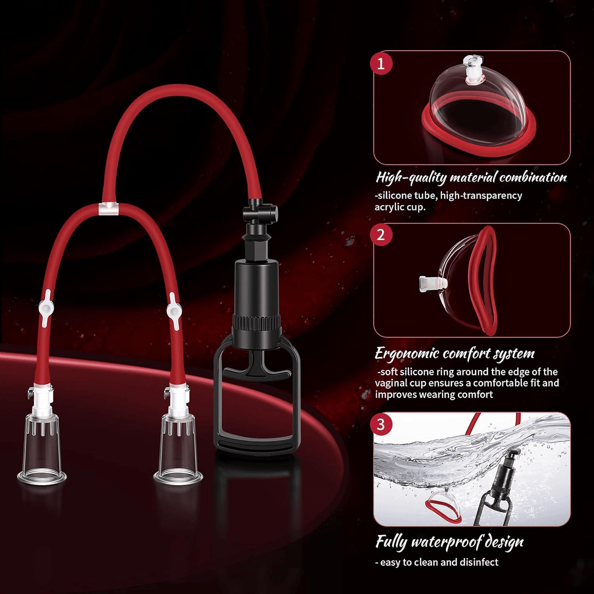 DualOpal Pussy Pump Set | 2 Pussy & 6 Nipple Cups, Dual Valve - SinfulX -