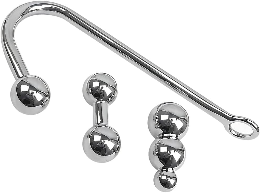 3 Interchangeable Balls Stainless Steel Anal Hook Fetish Bondage Hook Sex Toy for Unisex Adults Couple Lovers Butt Plug Prostate Massage G - Spot (Style B) - SinfulX -