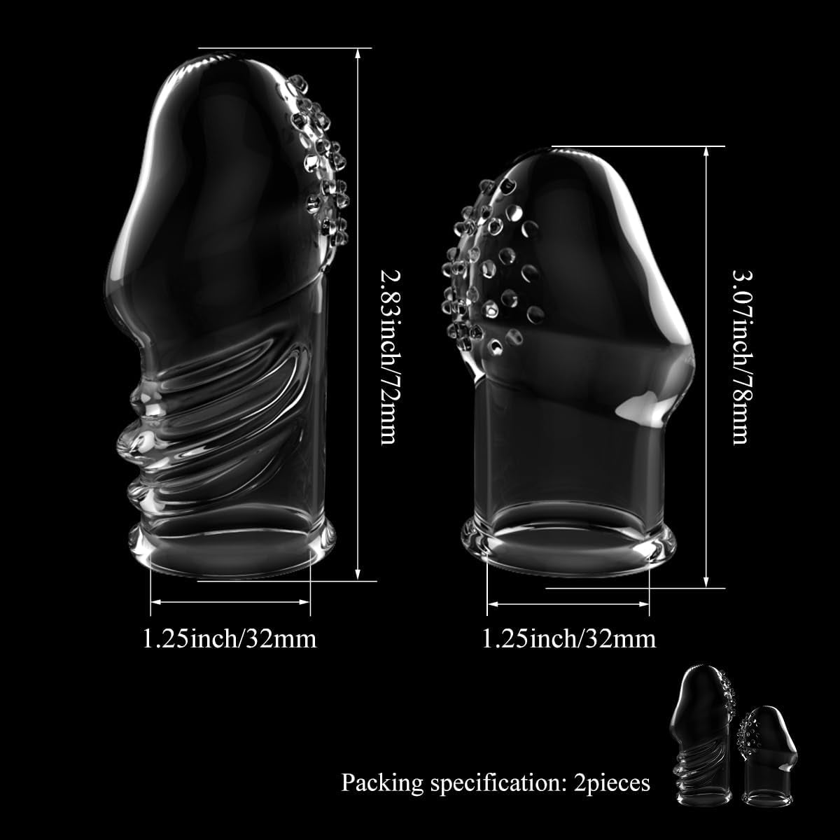 2 Pcs Reusable Clear Penis Sleeve, Soft Phimosis Stretcher Glans Condom with Large Particles,Cocksleeve for Men Delay Ejaculation,Girth Enhancer Sleeve G Spot Stimulator,Adult Toys for Men and Couples - SinfulX -