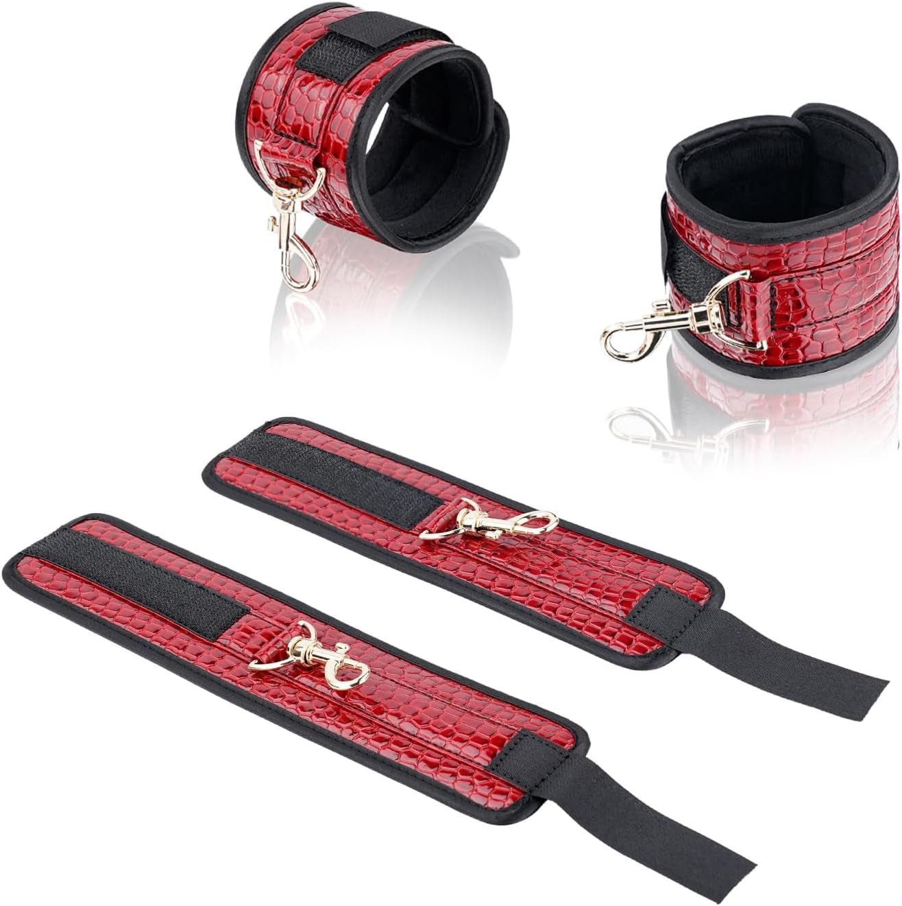 Spreader Bar Heavy Duty Stainless Steel Expandable Bar Home Gym with 4Pcs Furry Crocodile Red Adjustable Strap,Sports Aid Training Pilates Aid Kit,Indoor Yoga Set - SinfulX -
