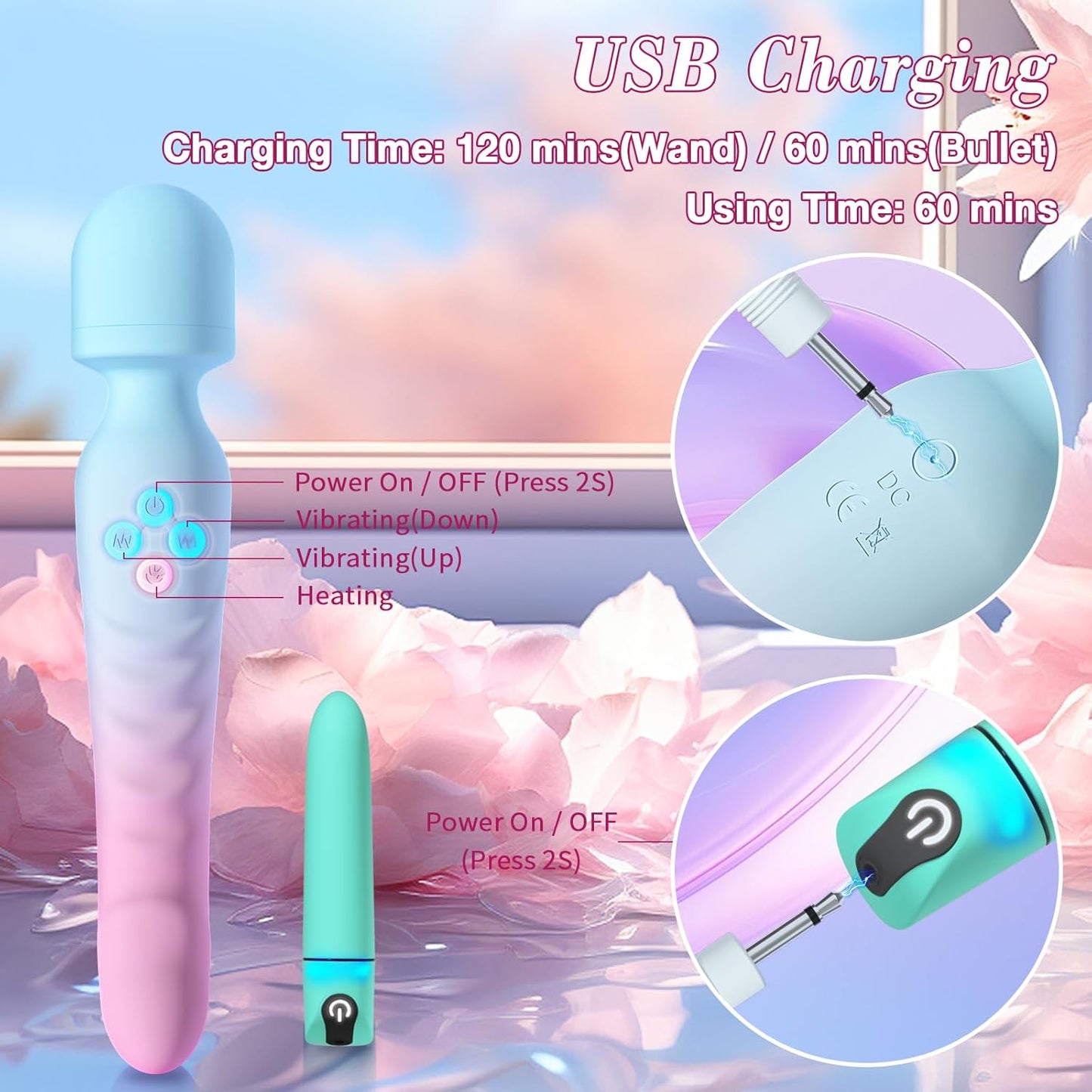 HeatTremor Clitoral Stimulator Wand & Bullet Vibrator Set