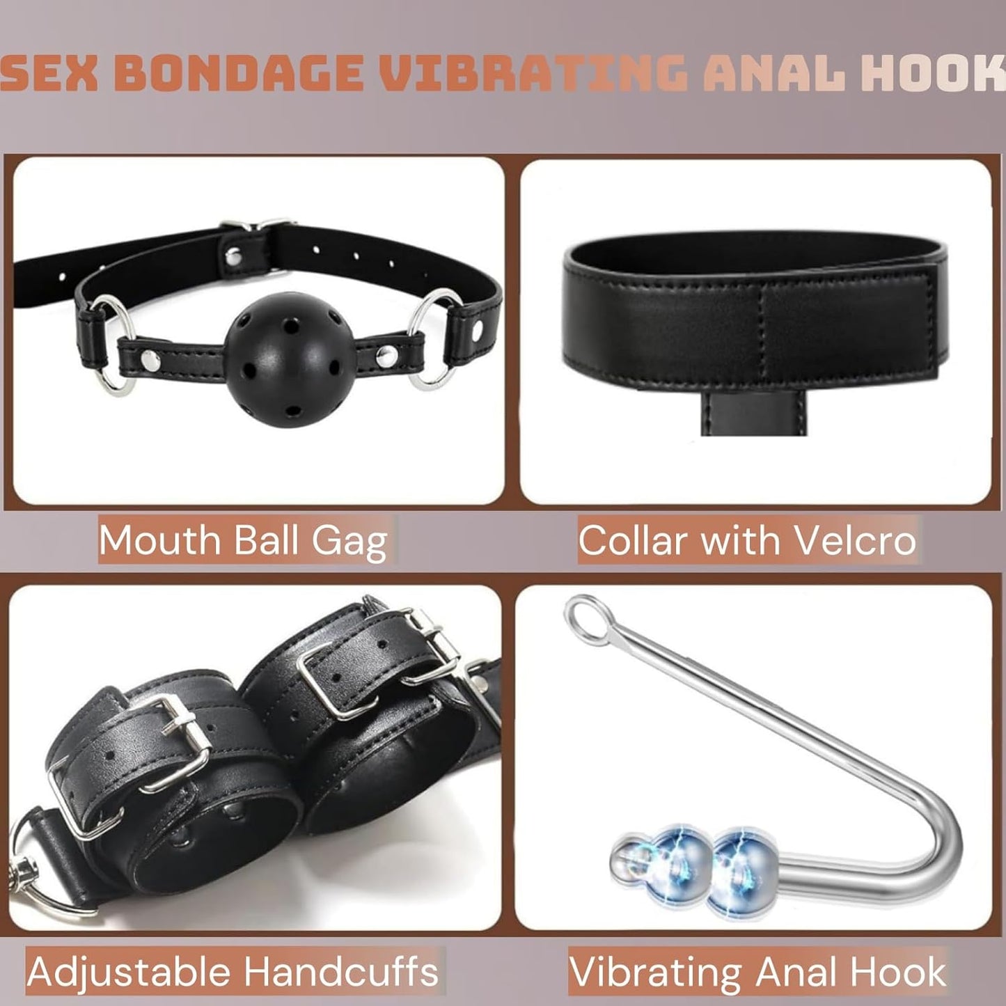 FawnCurve Vibrating BDSM Anal Hook & Bondage Restraints Kit