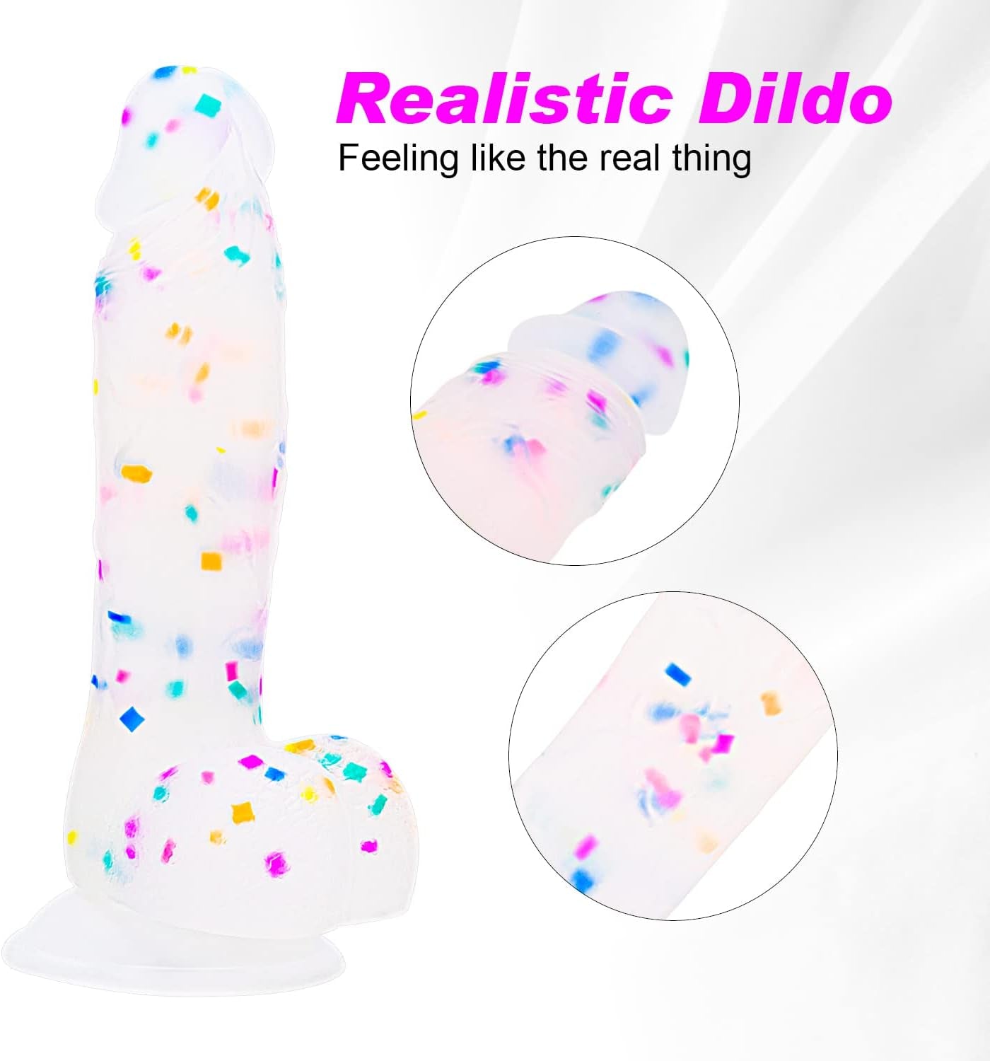 Realistic Clear Dildo for Beginners, 7.6 Inch Silicone Thick Dildo with Strong Suction Cup for Vagina & Anal Play, Adult Sex Toy for Women Masturbation