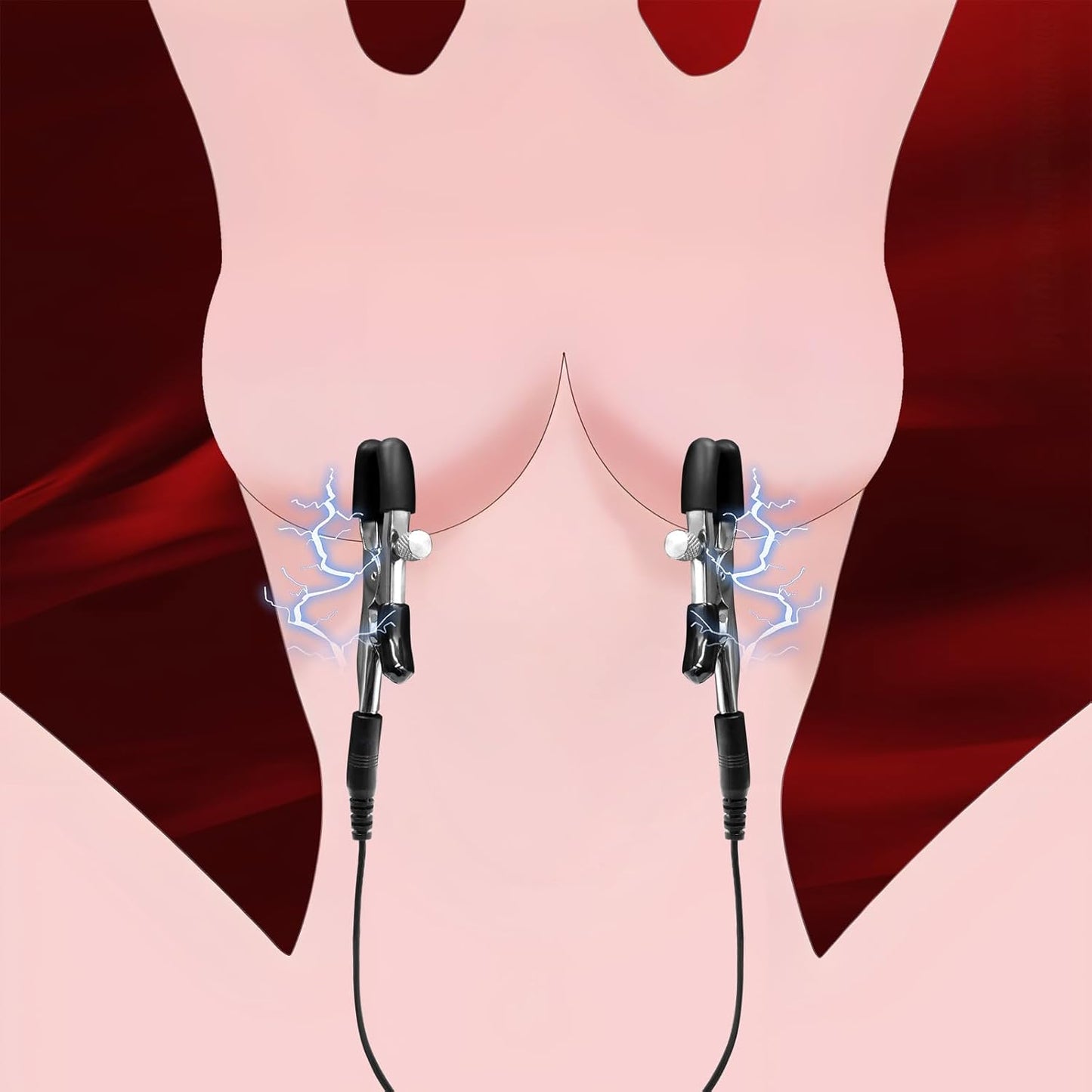Electric Shock Nipple Clip Chain, BDSM Nipple Clamps,Nipple Clitoral Clamps Stimulator Adjustable Adult Sex Toy