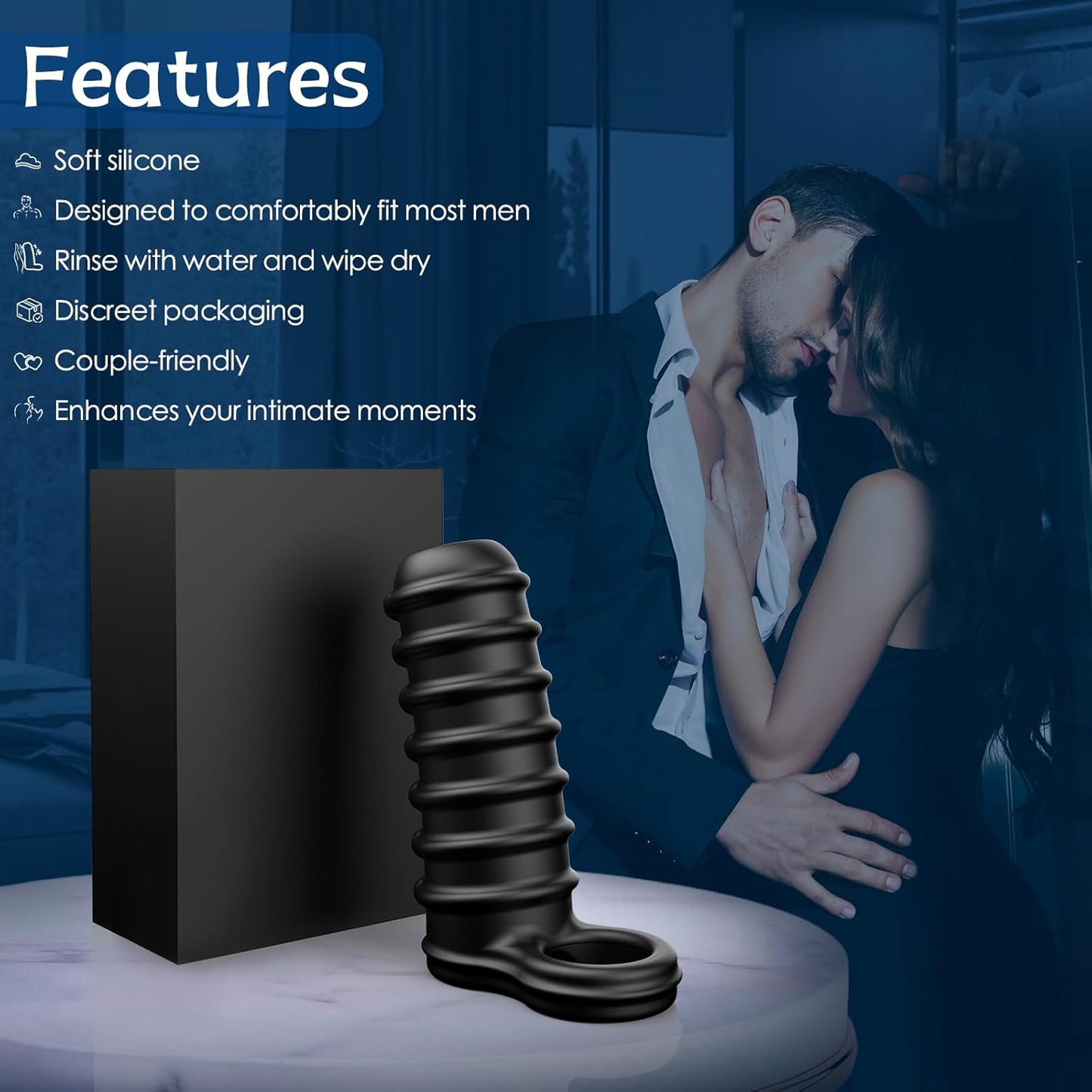 Penis Sleeve for Men - Textured Girth Enhancer Cock Sleeve G Spot Stimulation, Silicone Cock Ring Reusable Penis Extender, Waterproof Penis Pump Sex Toys for Male & Couples - SinfulX -