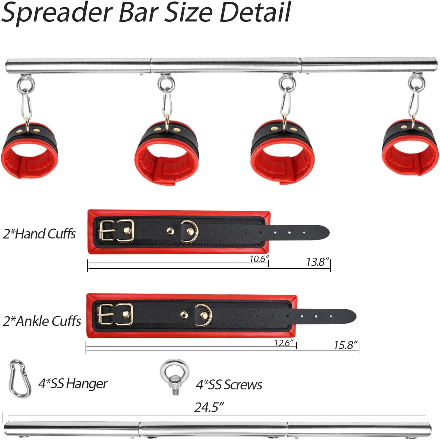 BDSM Bondage Restraints with Handcuffs Ankle Cuffs for Couples Spreader Bar Sex Toys Bondage Gear & Accessories Adjustable Bondage Kit Adult Sex Toys & Games (Red) - SinfulX -