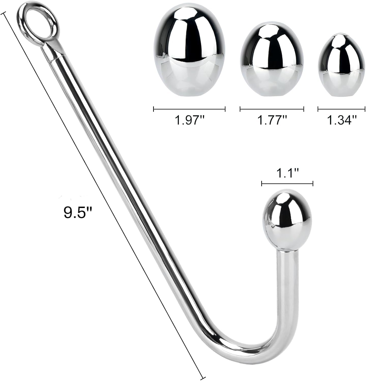 Stainless Steel Anal Hook, Polished Metal Anal Ball Plug with 4 Interchangeable Egg Shape Balls BDSM Anal Sex Toys for Couples - SinfulX -