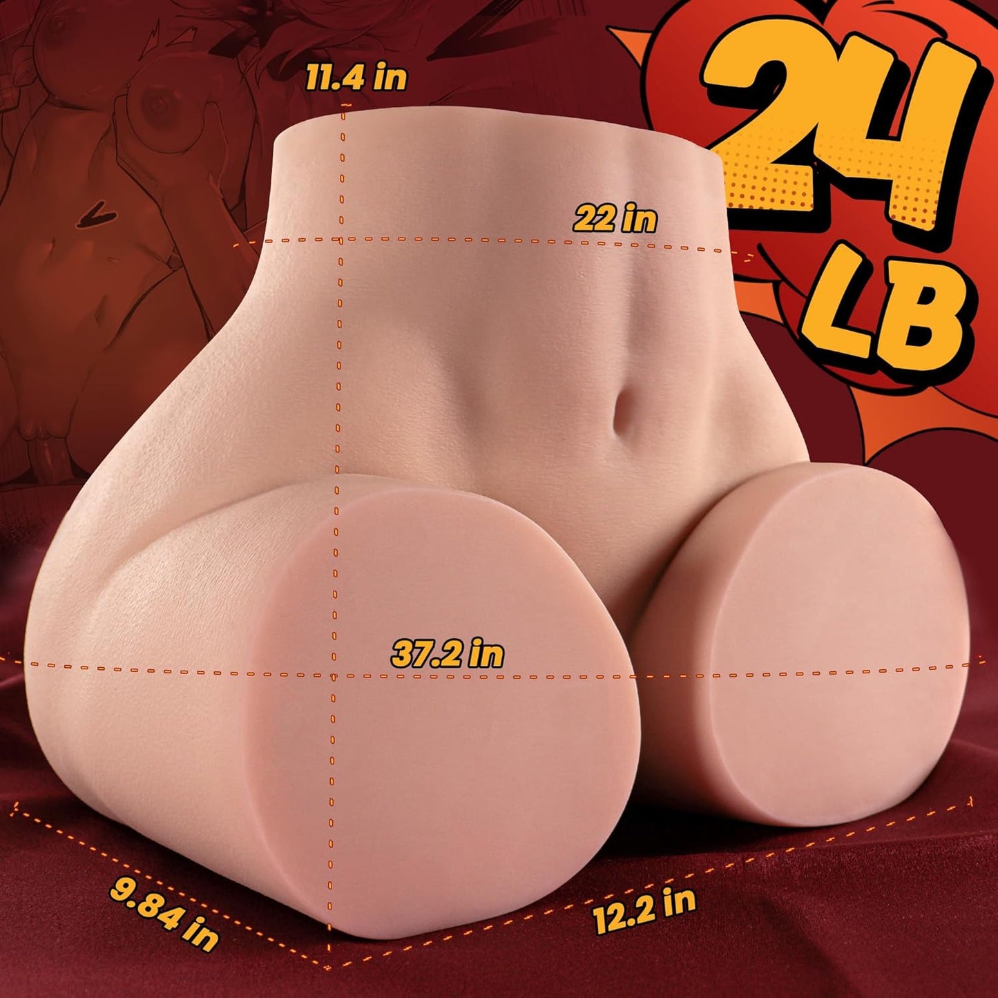 24LB Male Masturbator Sex Doll Pocket Pussies, Realistic Skin Texture Soft Female Big Ass & Pussy Adult Sex Toy with 2 Hole Deeper Vagina & Tight Anal, Torso Sex Dolls for Orgasm - SinfulX -