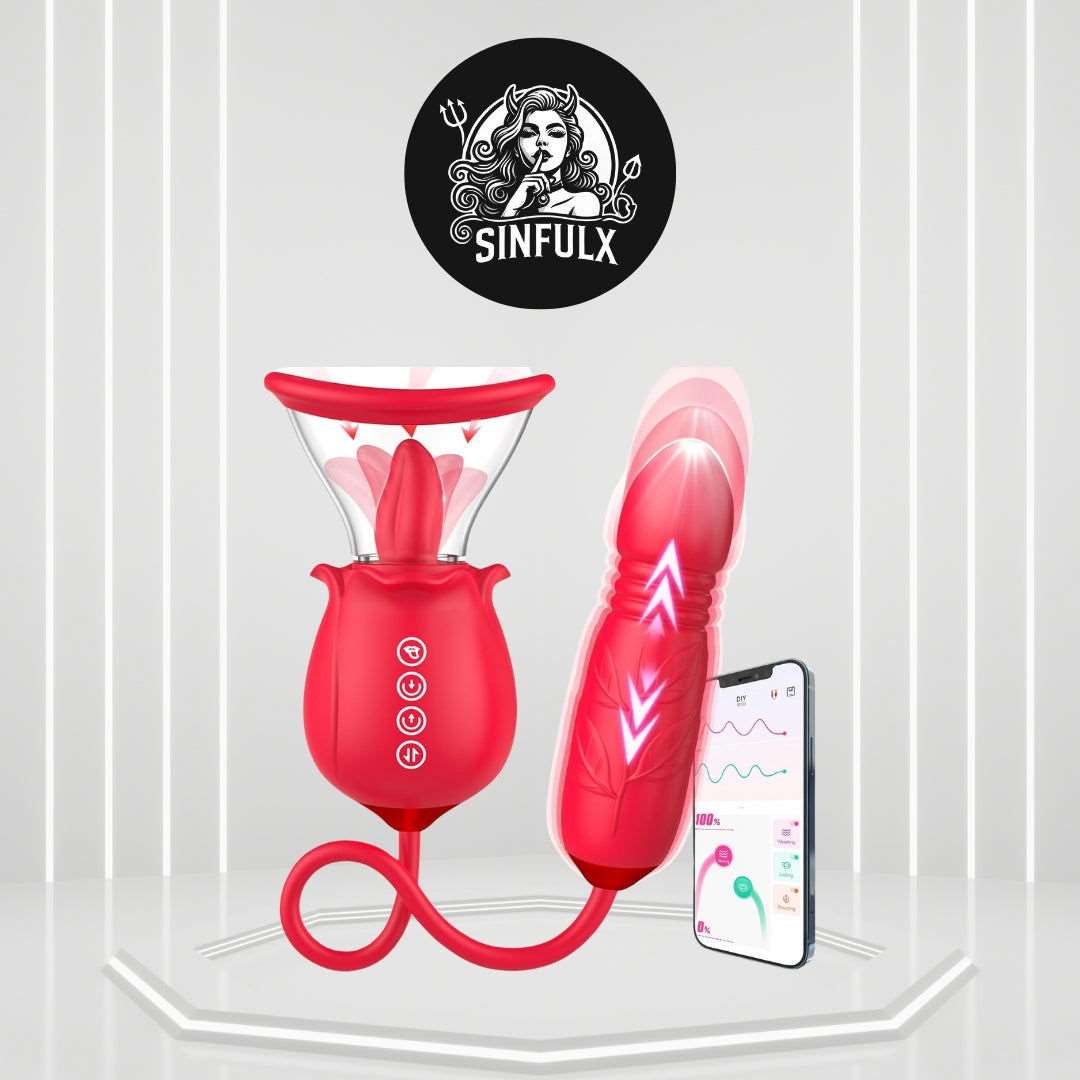 RoseBloom 3-in-1 Clit Suction & Thrusting Vibrator  SinfulX