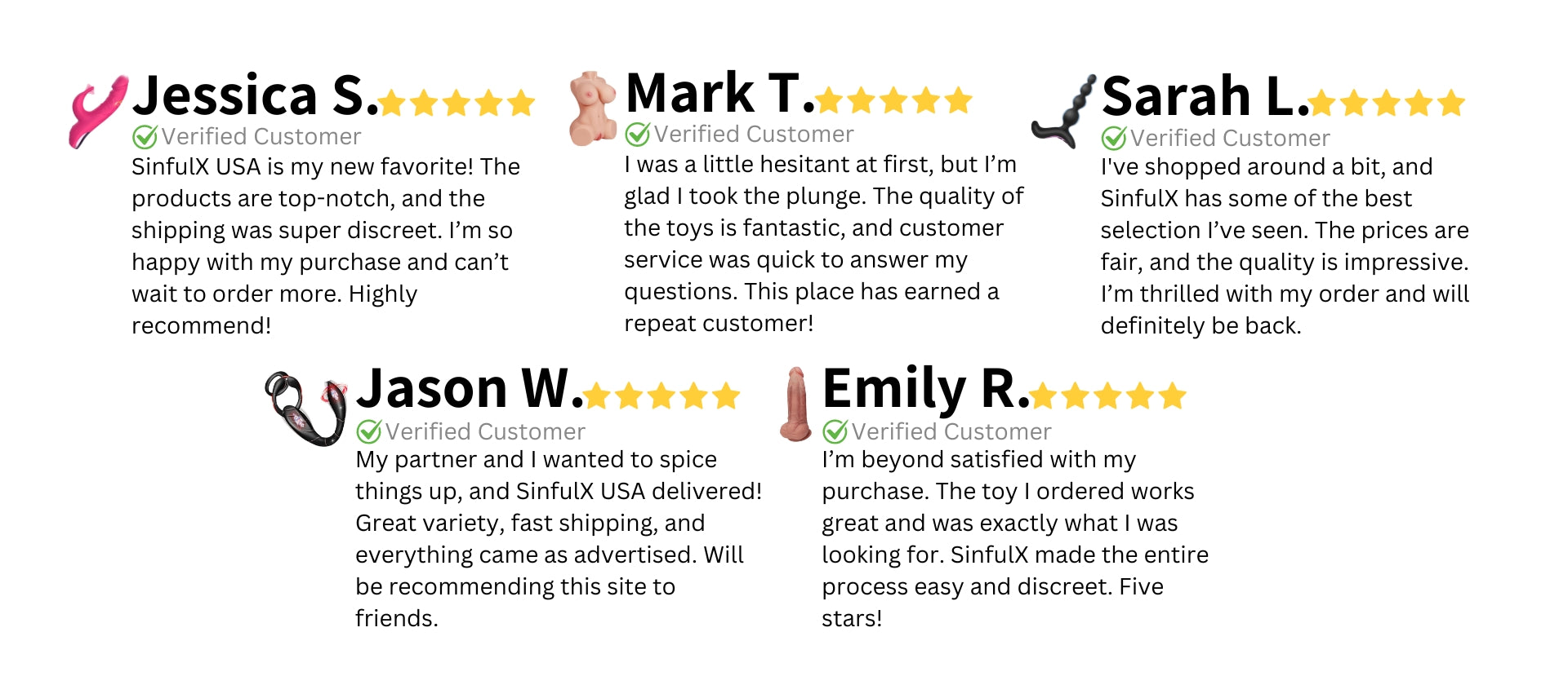 SinfulX Adult Toys Select Reviews from Verified Customers