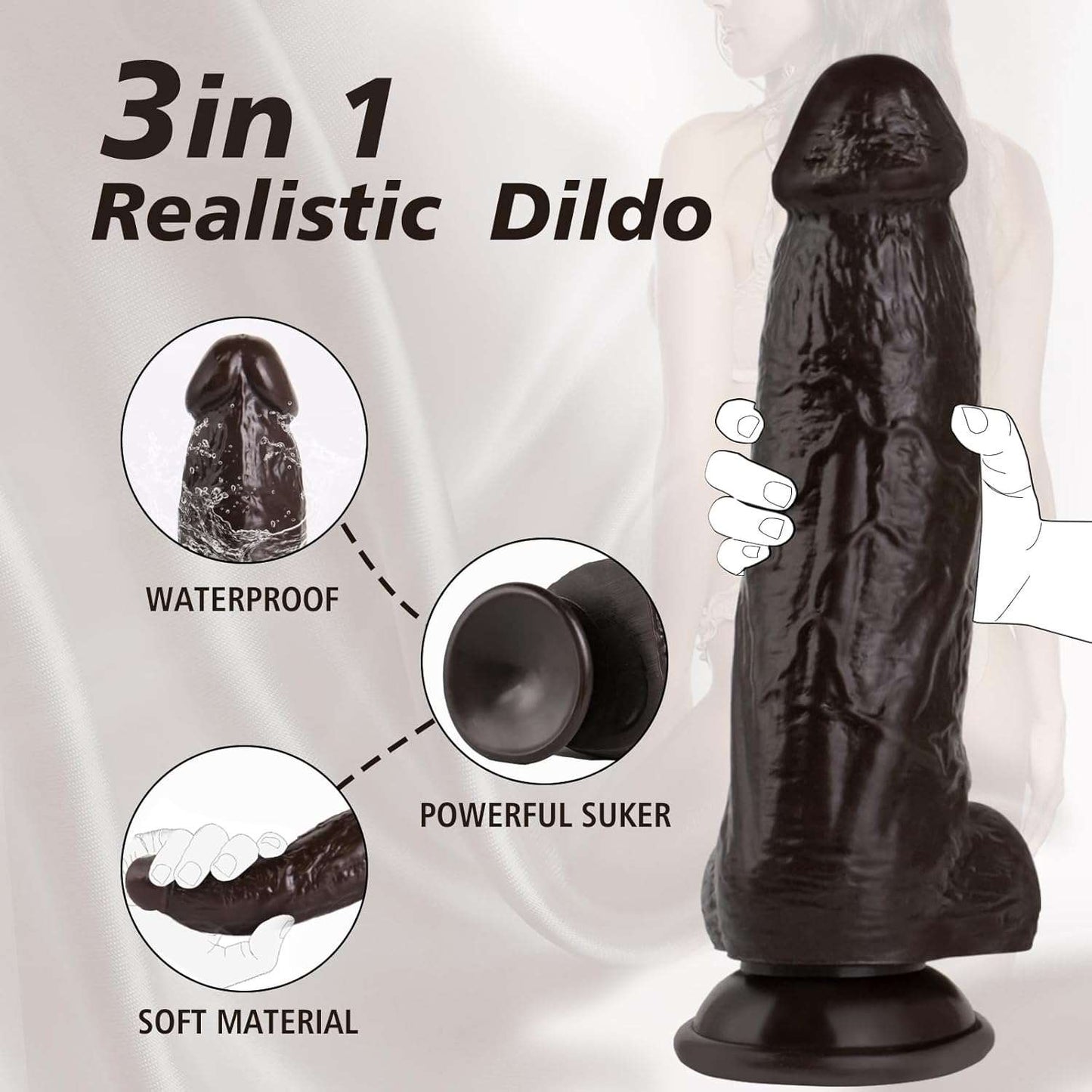 WideReach Thick Ebony Dildo Strap - On - SinfulX