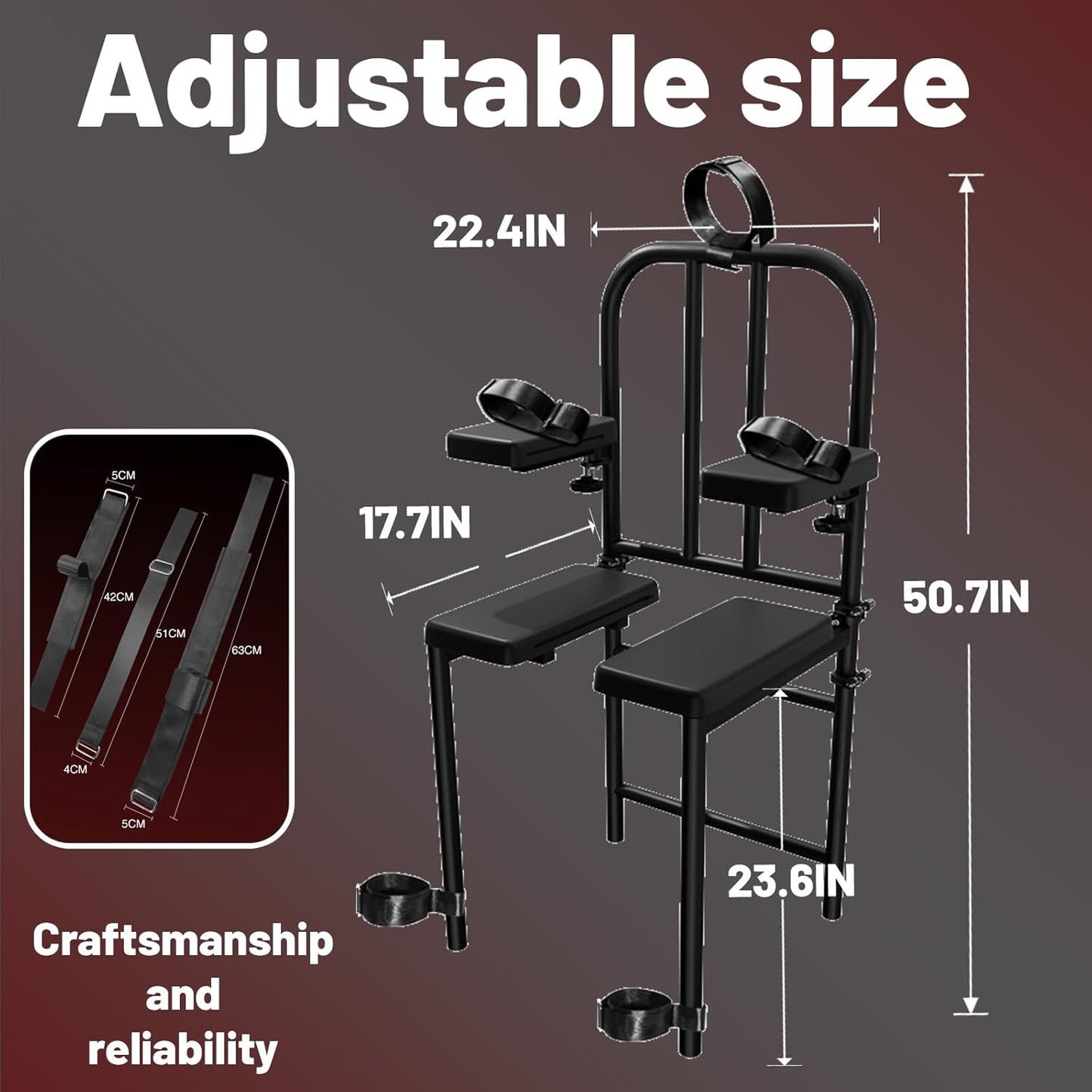 Premium Adjustable Sex Chair with Bondage Kit: Includes Handcuffs, Ankle & Neck Cuffs - Heavy Duty BDSM Furniture for Couples or Multiple Players, Adult Stool for Toning, Taming & Tantric Play - SinfulX -