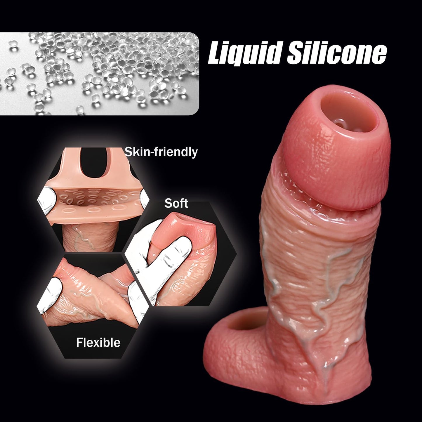 6.7'' Girth Thick Realistic Penis Sleeve Cock Sleeve,Cock Ring Penis Extender Ultra - Soft Silicone Cock Sleeve Penis Ring Adult Sex Toys for Men Couples - SinfulX -