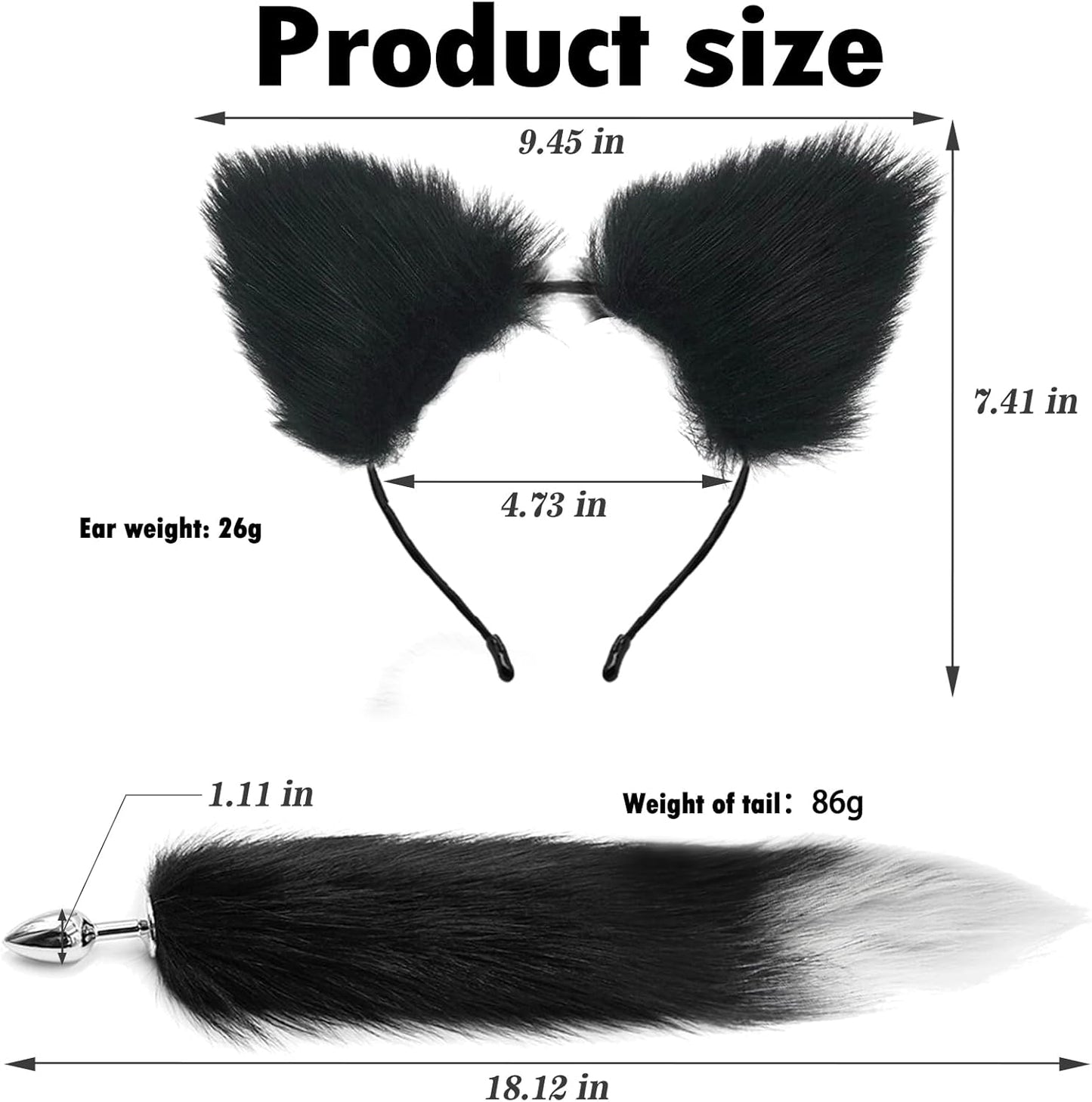 FrostTip Black White Fox Tail Steel Butt Plug 13" - SinfulX -