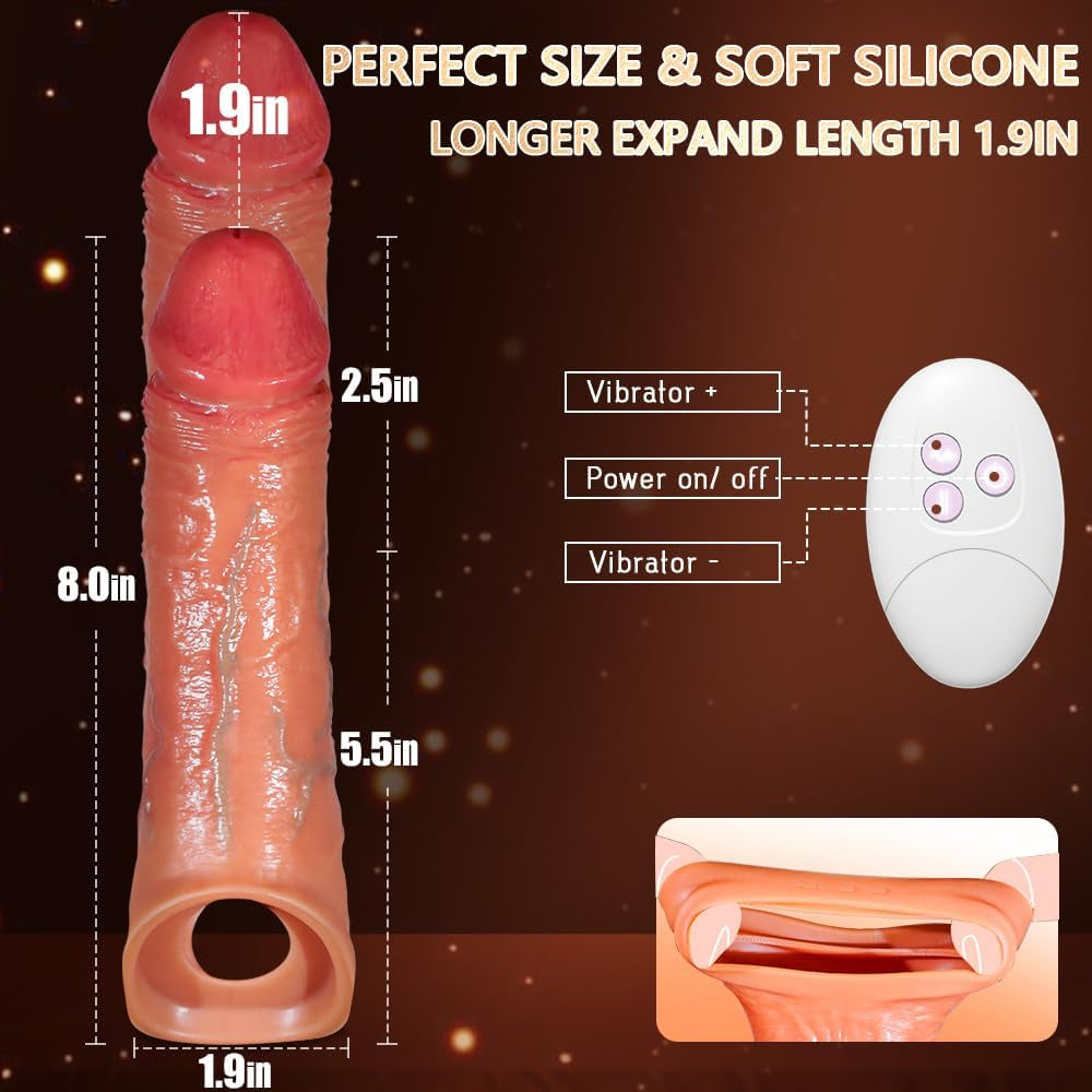 Penis Sleeve Cock Sleeve Vibrator - Penis Pump Male Sex Toys Dildo Sleeve, Penis Extender with Elastic Penis Ring Vibrating Cock Ring to Enlarge Prolong, APP & Remote Control Adult Toys 9 Modes