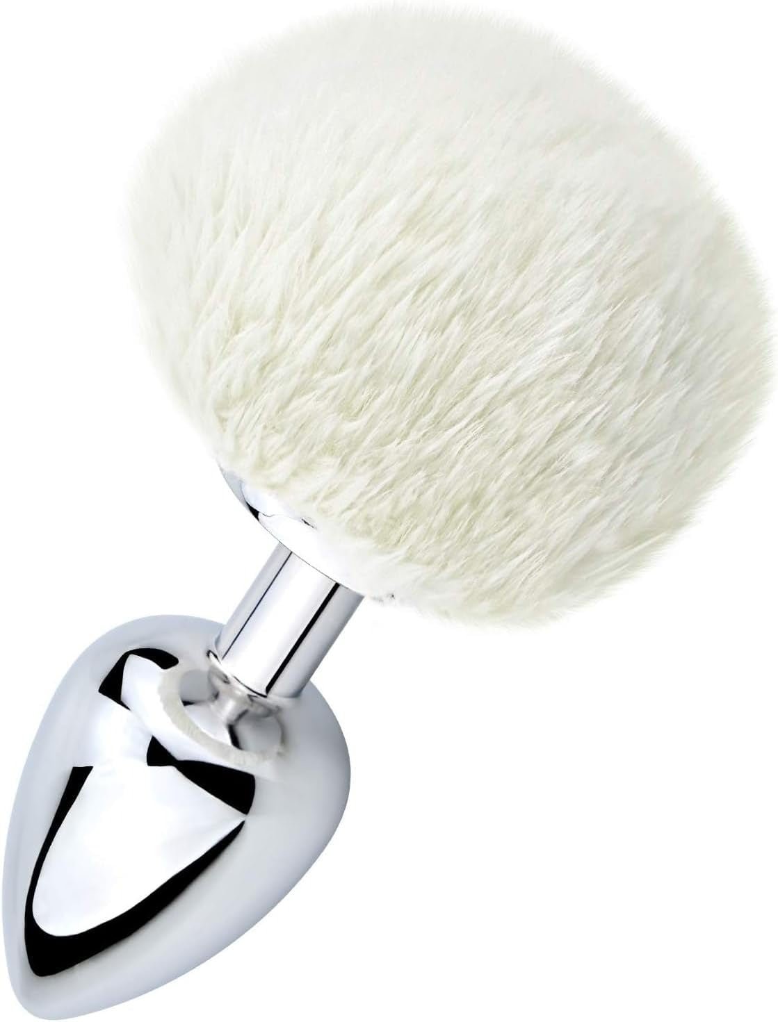 SnowBunny Small Bunny Tail Steel Butt Plug White - SinfulX -