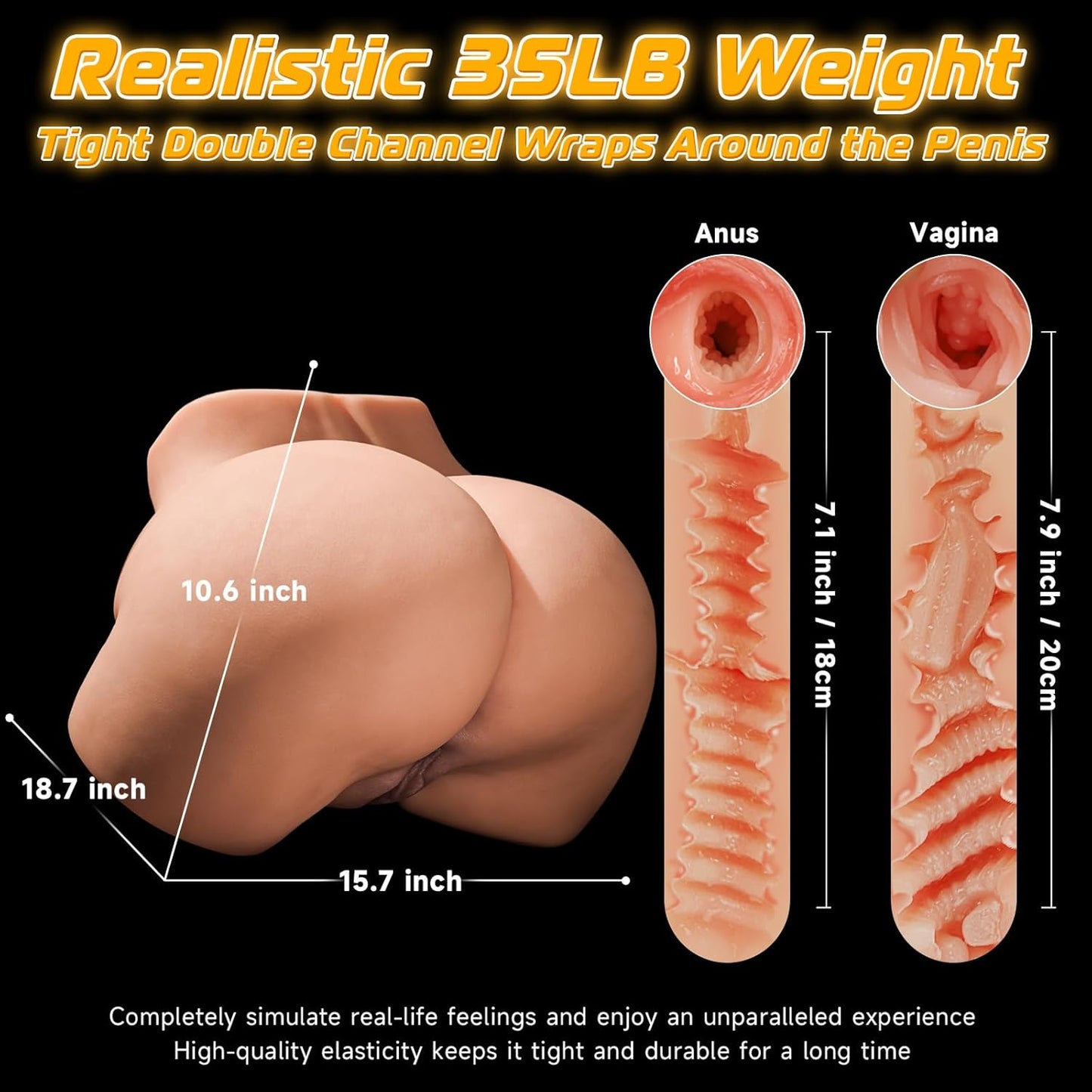 35LB Life Size Sex Doll for Men, Realistic Male Sex Toy Torso with Upgraded 2 Hole Deep Vagina & Tight Anal Toys Sex Dolls Lifelike Big Ass Pocket Pussy 3D Texture Stroker Adult Sex Toys for Men - SinfulX -