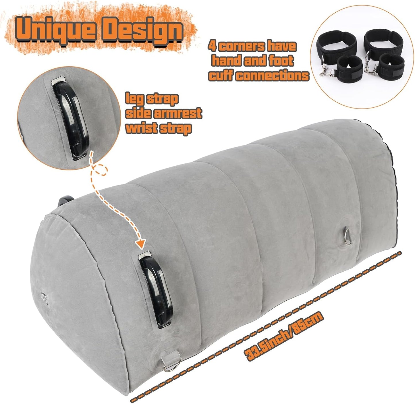 GripBond Inflatable BDSM Long Pillow with 4 Cuffs - SinfulX - Personal Care > Sexual Wellness > Sex Pillow
