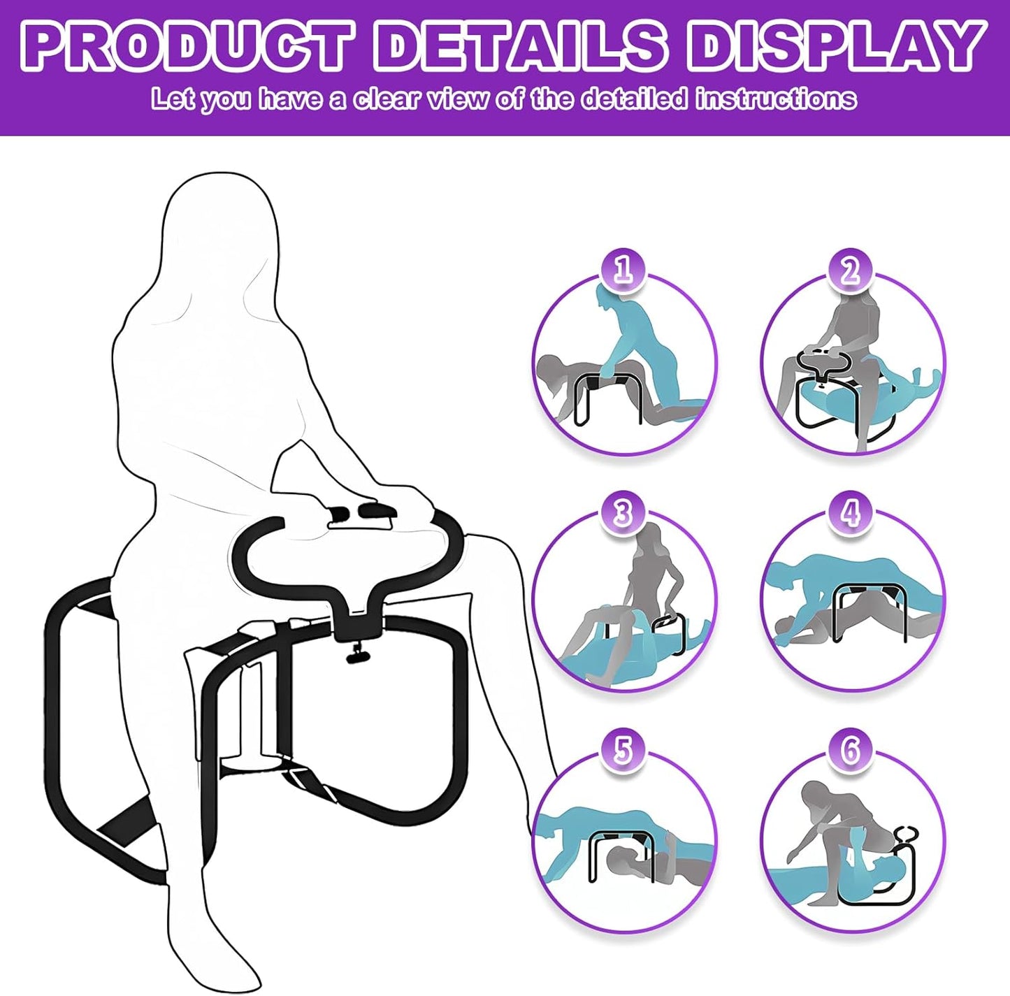 Sex Chair with Handles & Elastic Straps – Adjustable Bouncing Love Chair for Couples, Multifunctional Position Aid Stool, Easy to Assemble, Portable Intimate Furniture for Women and Men - SinfulX -