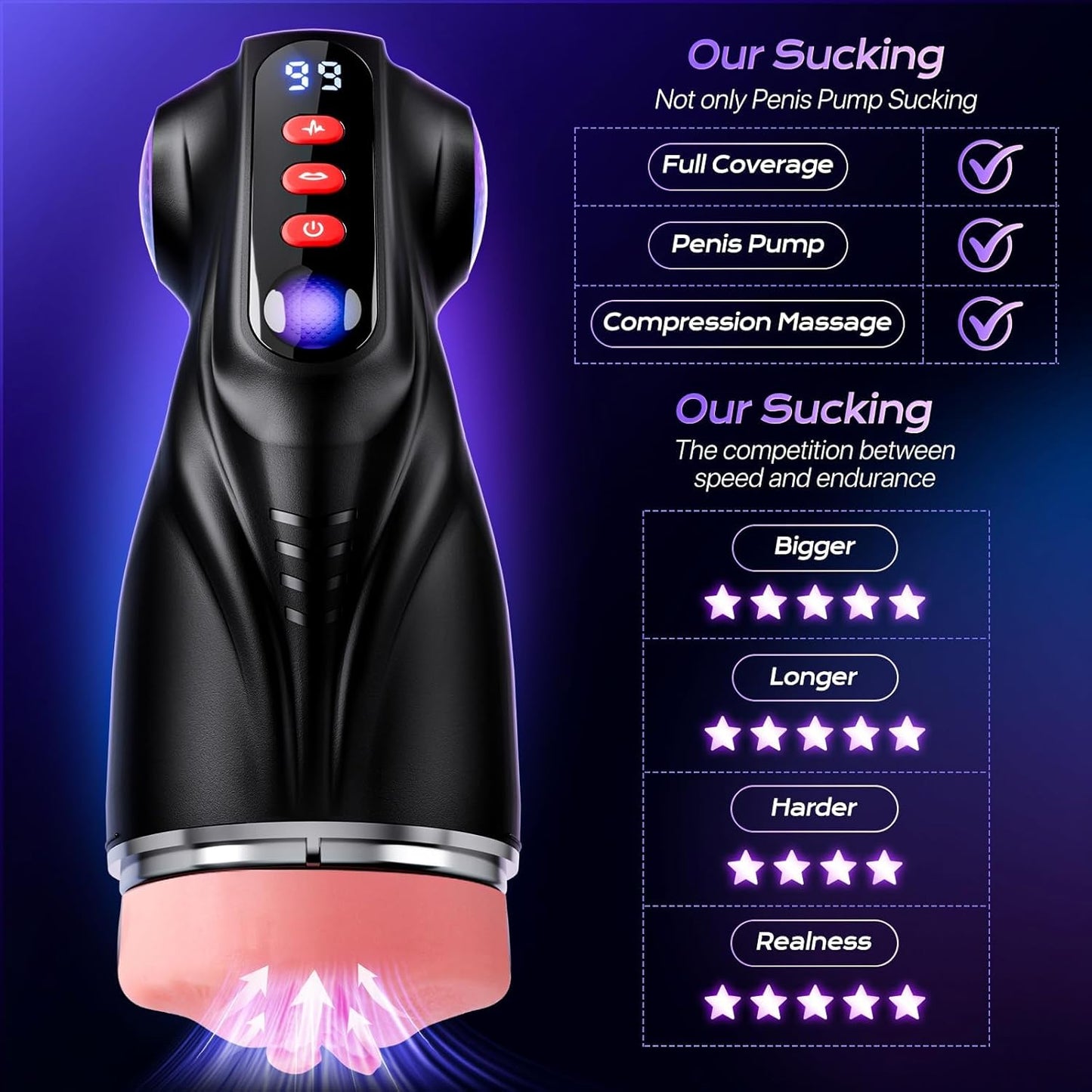 Male Masturbator Sex Toys for Men - AI Sync 3 Sleeves Mens Sex Toy Adult Toys with 9 Sucking & 9 Vibrating, Pocket Pussy Penis Pump Colorful Lighting Male Stroker Blowjob Erotic Massage Kits - SinfulX -