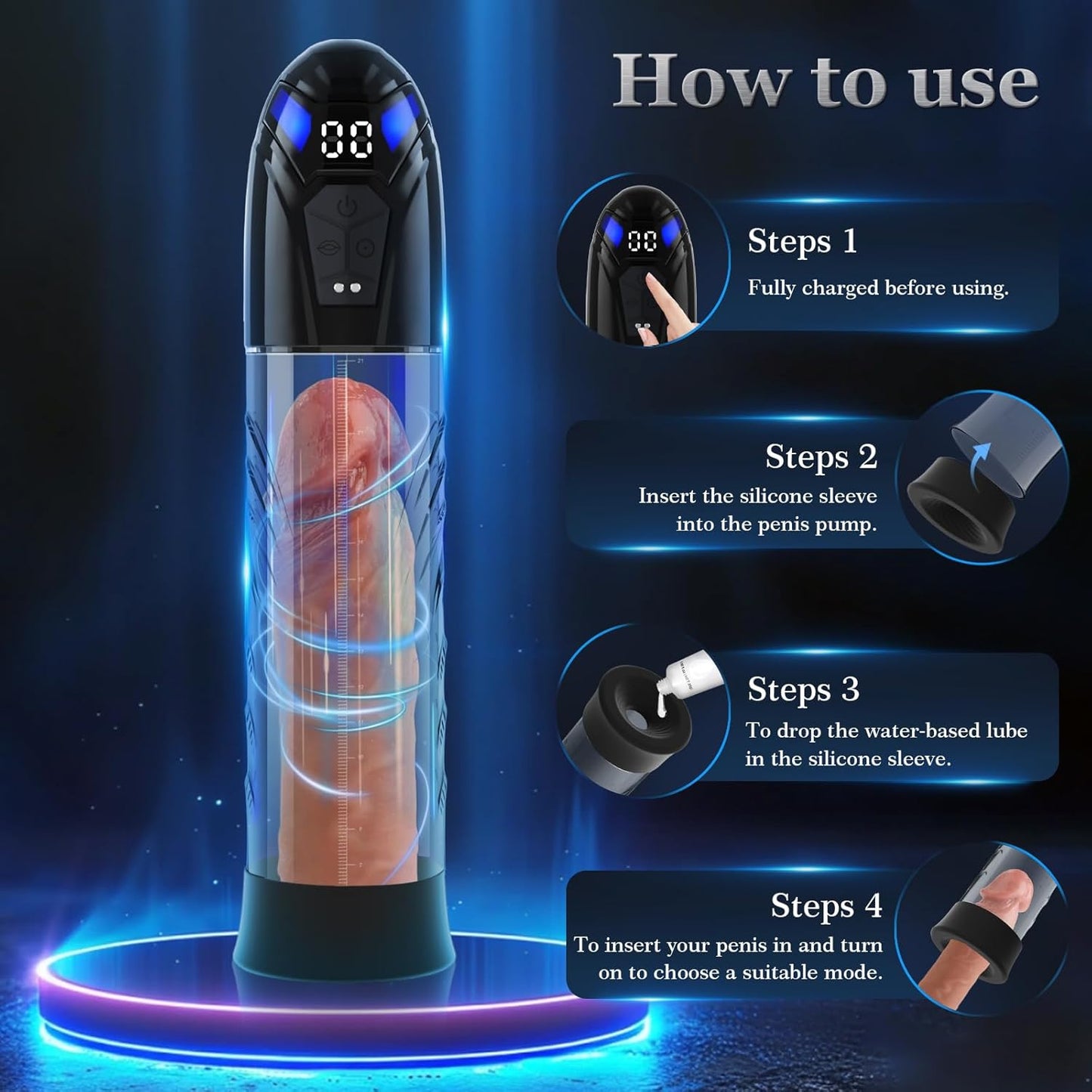 Electric Penis Pump Adult Sex Toys for Men Automatic Enlargers & Extend Pump for Men with 10 Erection Training Modes Male Masturbator Male Penis Pump Entender Pumps & Enlargers (6 Cock Rings) - SinfulX -