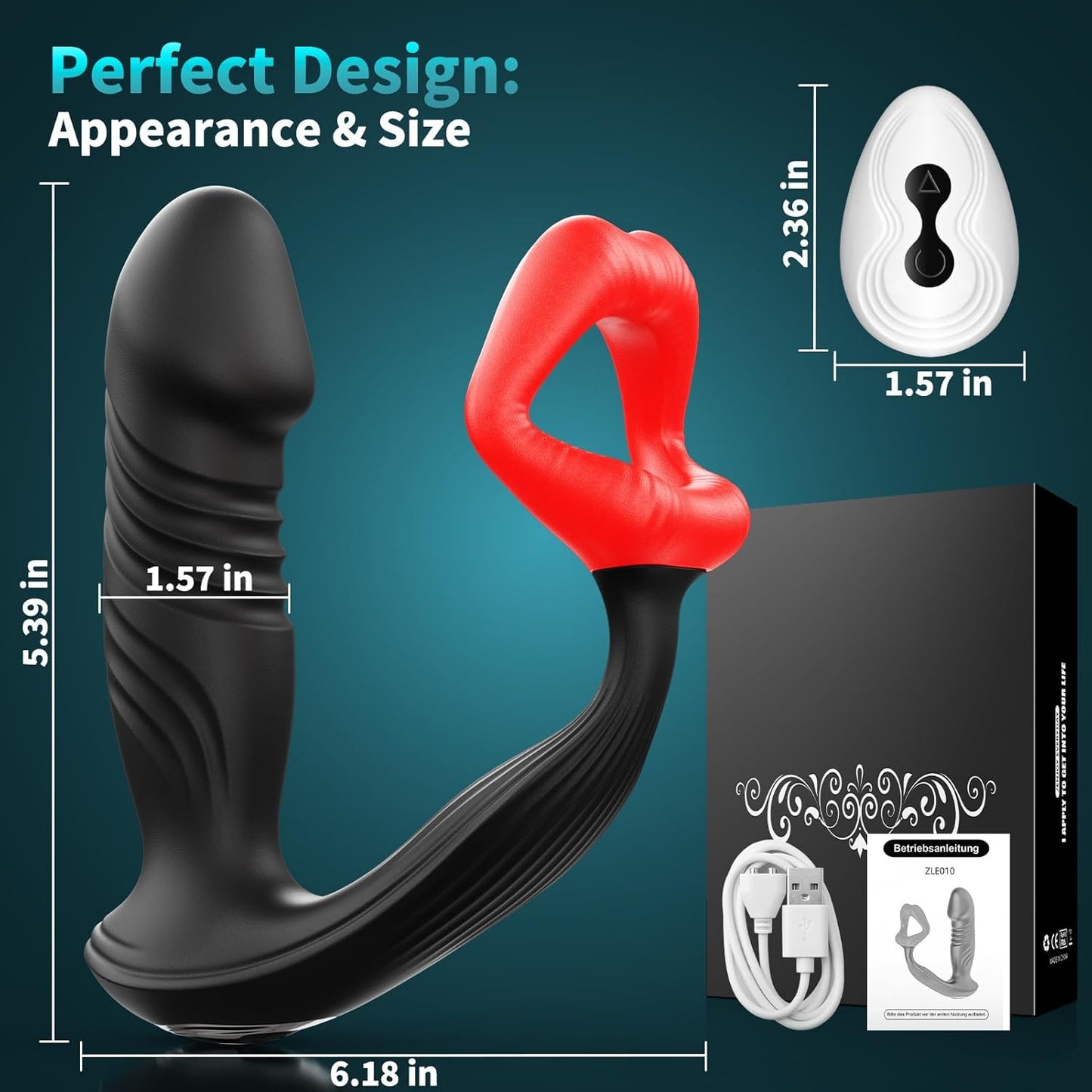 Prostate Massager Anal Vibrator, 9 Modes Thrusting Butt Plug & Vibrating Cock Ring Adult Sex Toys, P Spot Massager App Remote Control Male Sex Toys for Men, Dildo Vibrator for Women Couples