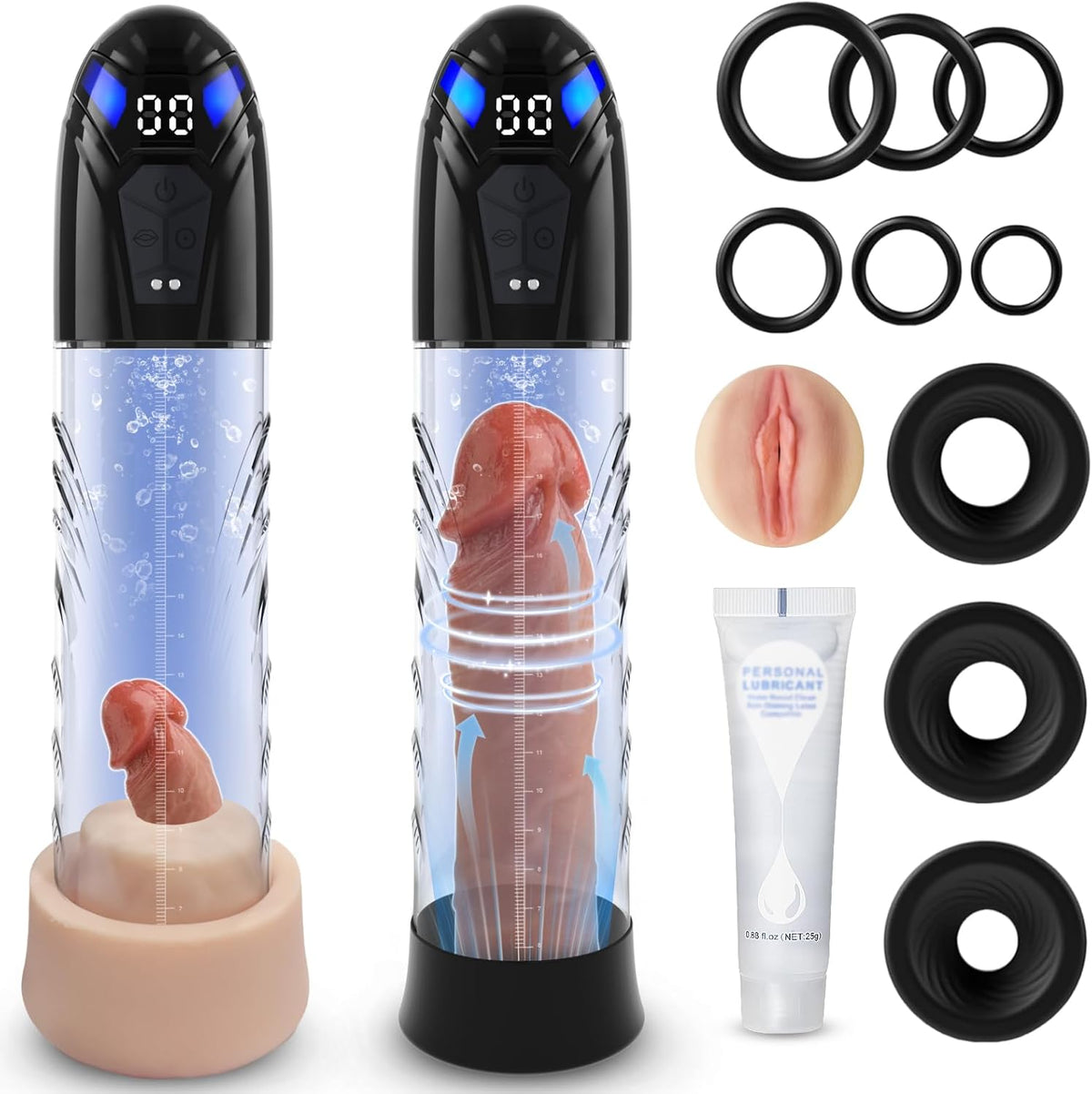 Electric Penis Pump Adult Sex Toys for Men Automatic Enlargers & Extend Pump for Men with 10 Erection Training Modes Male Masturbator Male Penis Pump Entender Pumps & Enlargers (6 Cock Rings) - SinfulX -