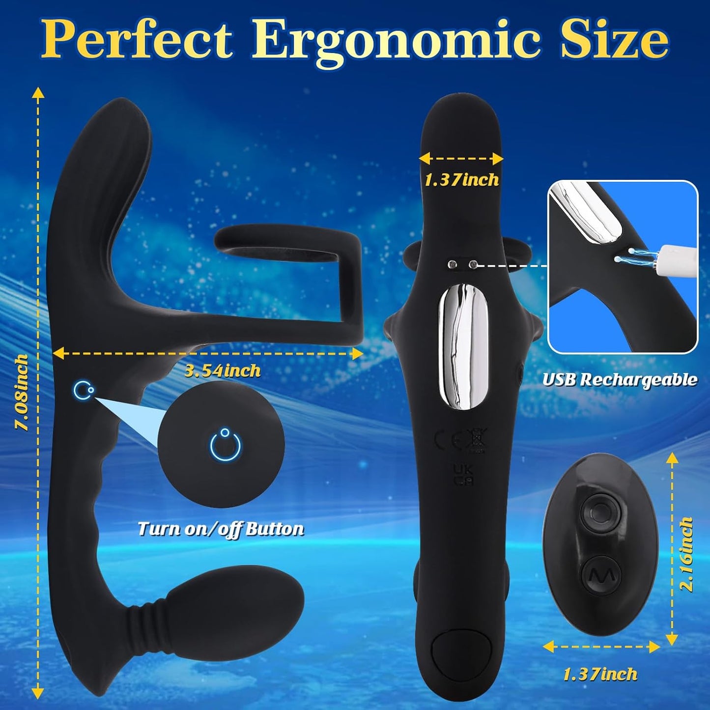 Vibrating Butt Plug Prostate Massager Sex Toys,4-In-1 Anal Vibrator Dildo with 7 High Pulse Vibrating Cock Ring for Testicles Perineum Stimulator, Adult Male Sex Toys Remote Control Vibrator for Men