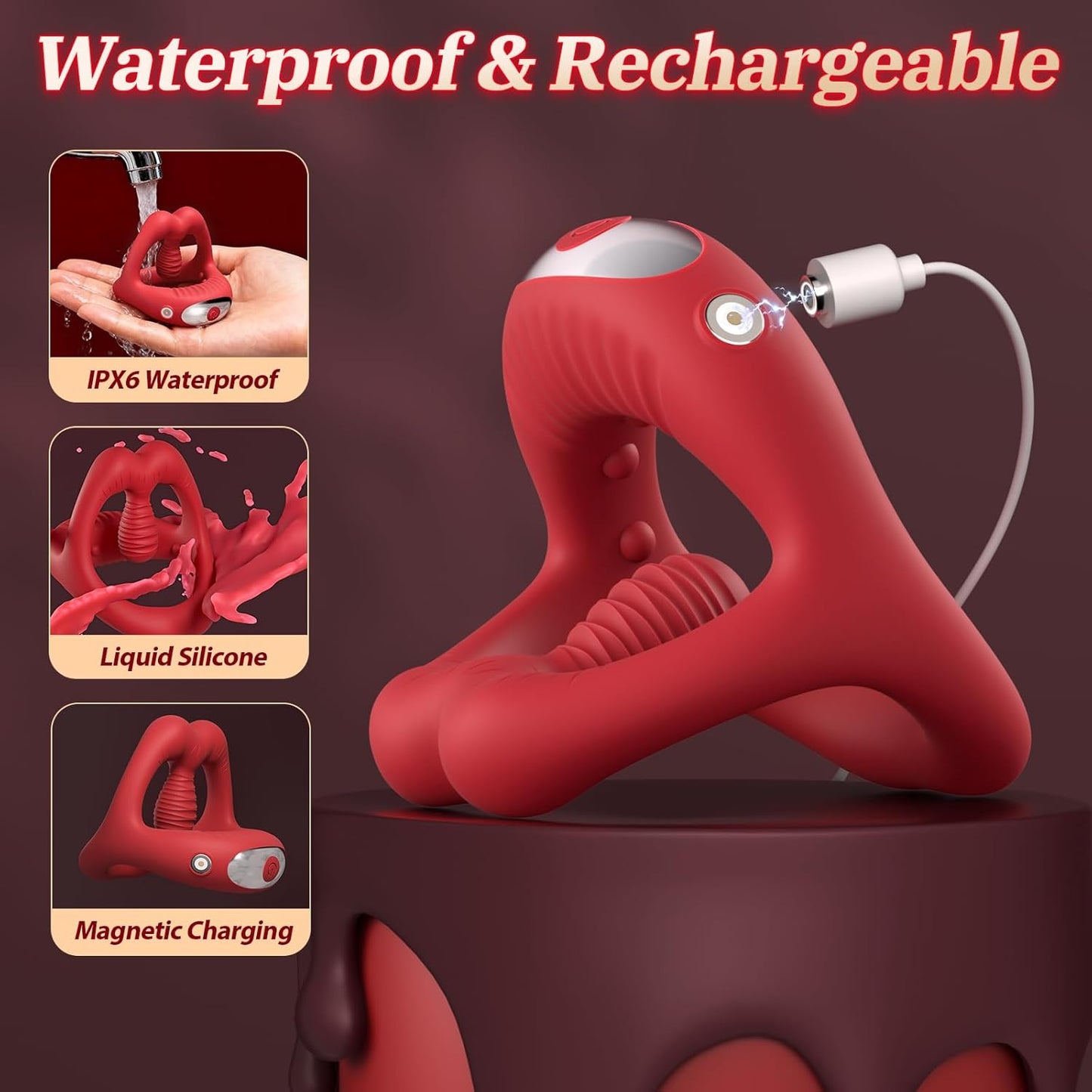 OrbitalFlex Cock Ring Adjustable Clit Stimulator Remote 9 Modes - SinfulX - Personal Care > Sexual Wellness > Couples Cock Ring