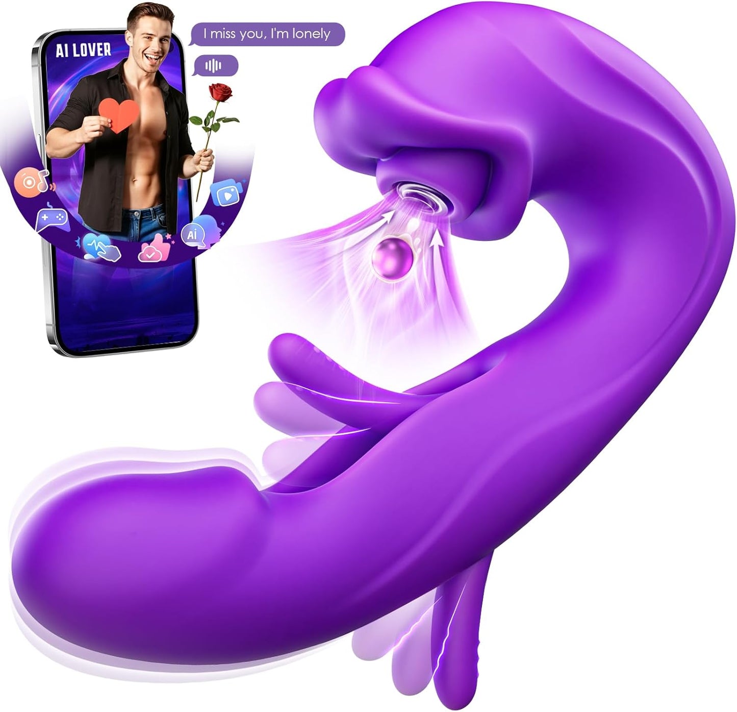 Sucking Vibrator Women Sex Toys - AI Sync Flapping G Spot Vibrator Dildo with 7 Suction & Vibration Modes for Clitoral Nipple Anal Stimulation, App Control Couples Thrusting Adult Sex Toy - SinfulX -