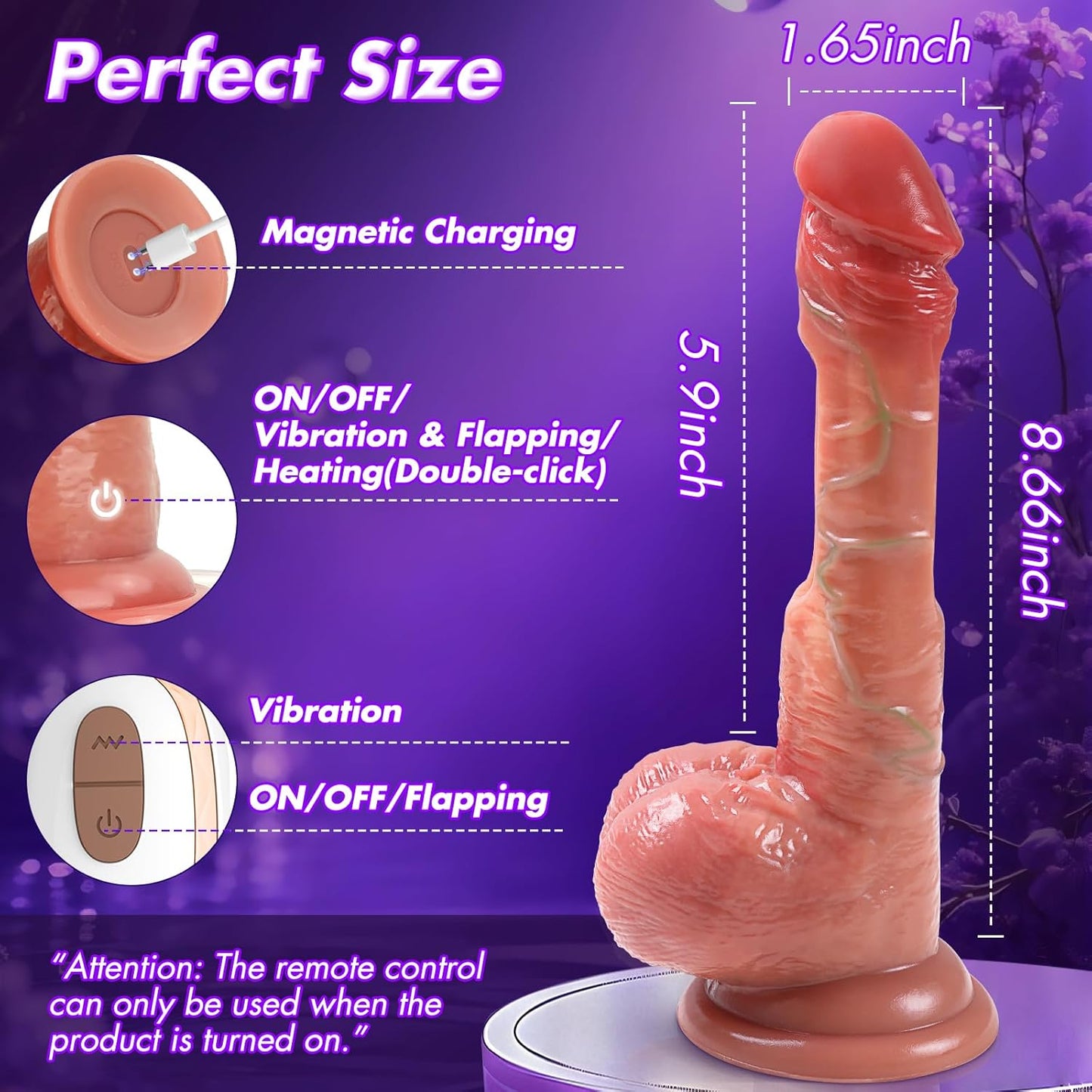 8.5'' Vibrating Realistic Dildos Sex Toys - Silicone Anal Dildo with 9 Flapping & 9 Vibrating & Heating, Strong Suction Cup G Spot Vibrator Dildo for Vagina Anal Stimulation, Adult Toys for Women Men - SinfulX - 