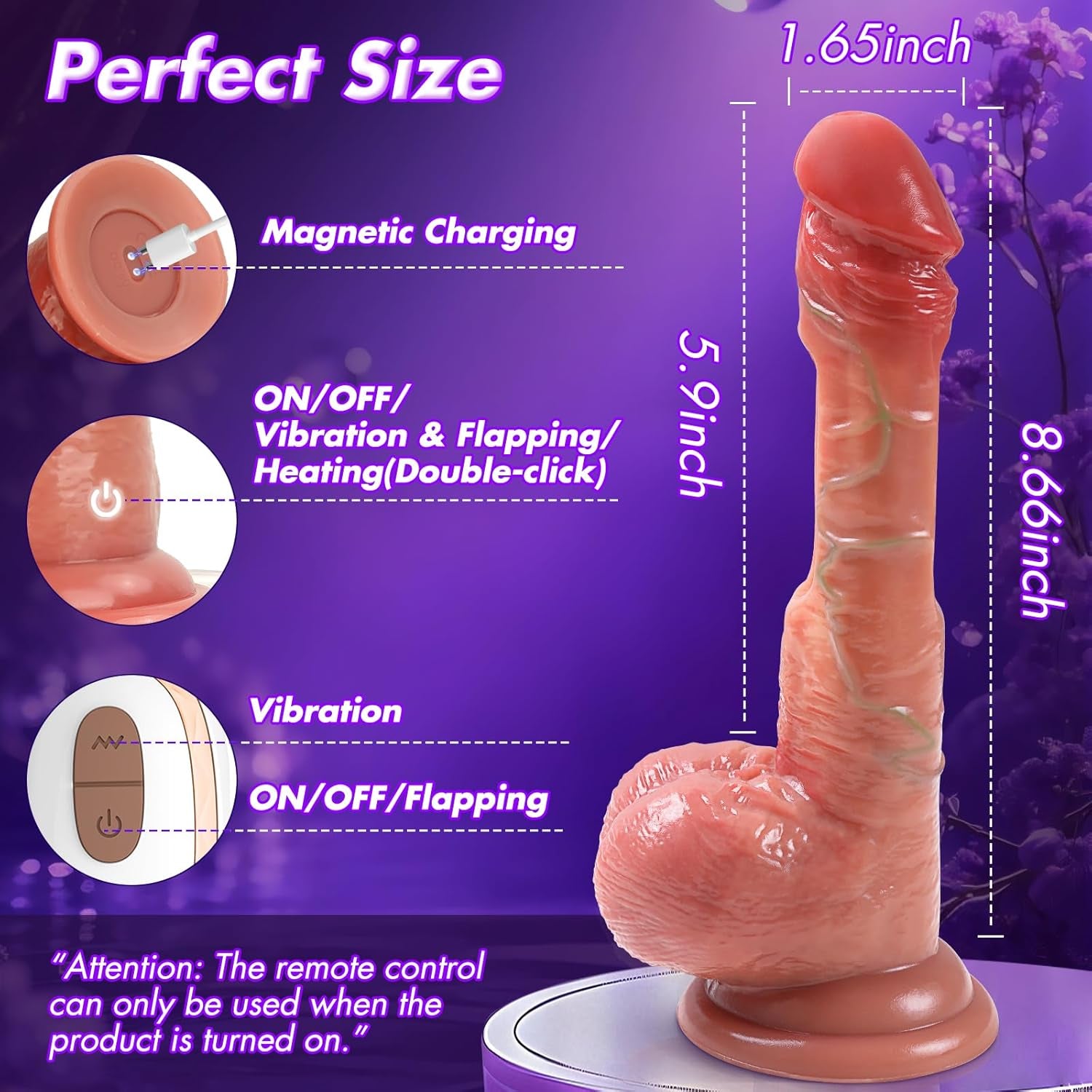 8.5'' Vibrating Realistic Dildos Sex Toys - Silicone Anal Dildo with 9 Flapping & 9 Vibrating & Heating, Strong Suction Cup G Spot Vibrator Dildo for Vagina Anal Stimulation, Adult Toys for Women Men - SinfulX - 