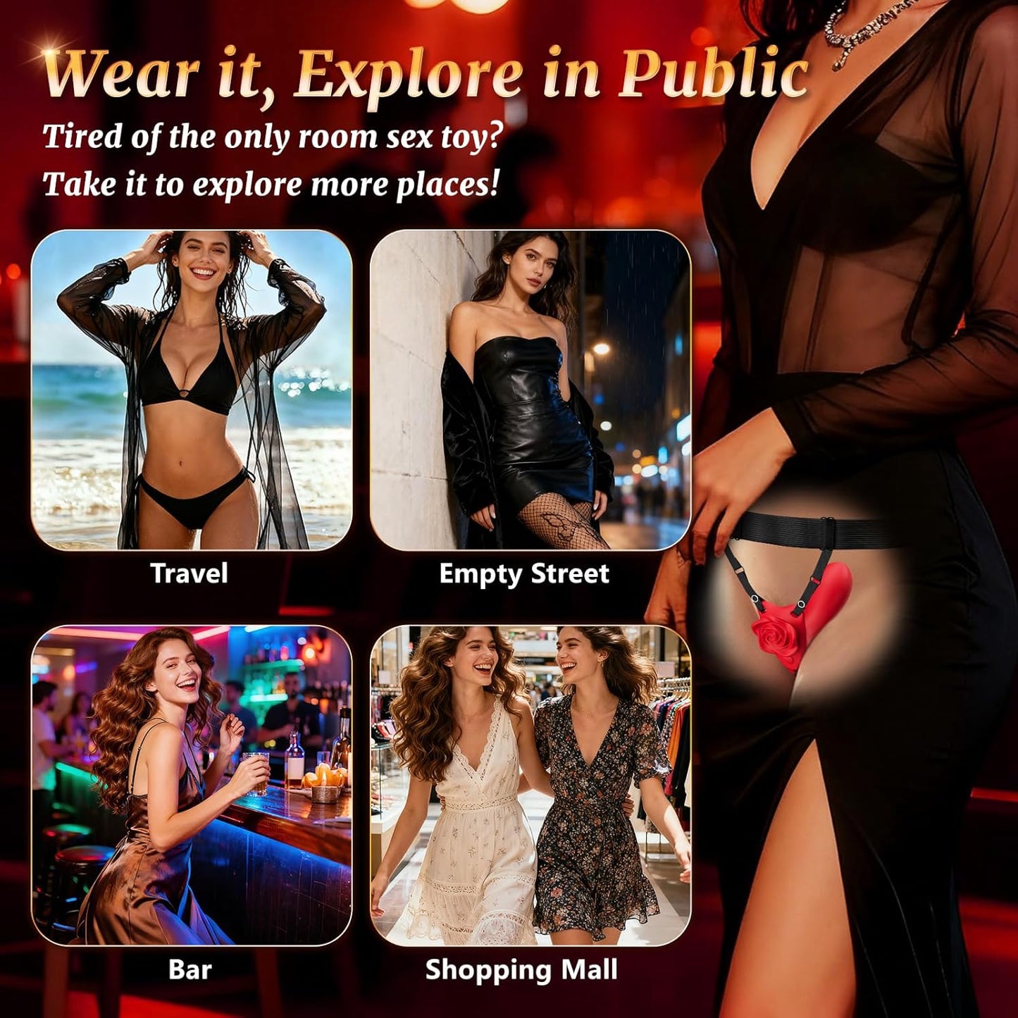 RoseRider Wearable Strap - On Panty Vibrator APP 10 Modes - SinfulX - Personal Care > Sexual Wellness > Panty Vibrator
