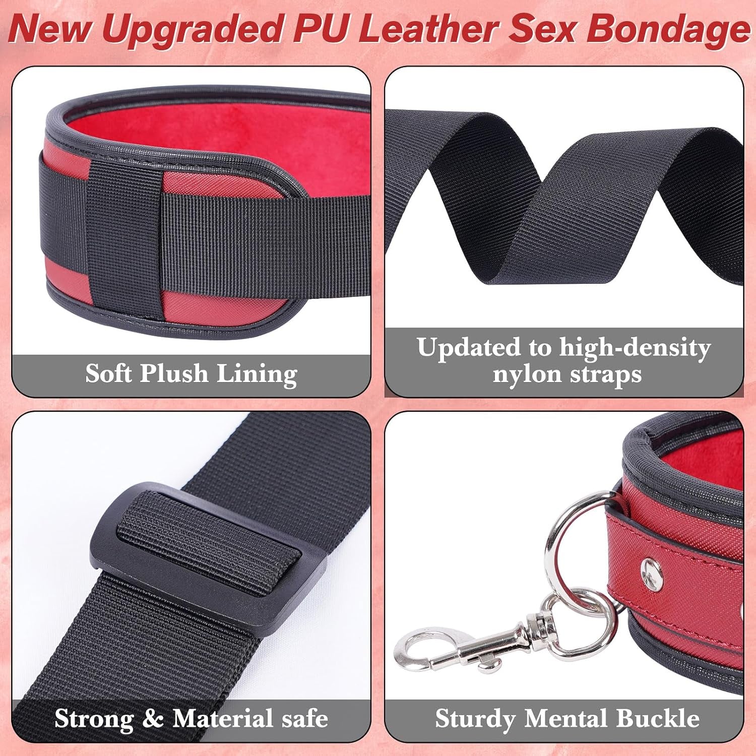 Sex Bondage BDSM Kit, Bed Restraints Set with Handcuffs Neck to Thigh/Ankle, Adjustable Leg Straps&Handcuffs for SM Adult Couples Game Play, Sex Toy for Women Beginner Leg Straps Tie Set Rope