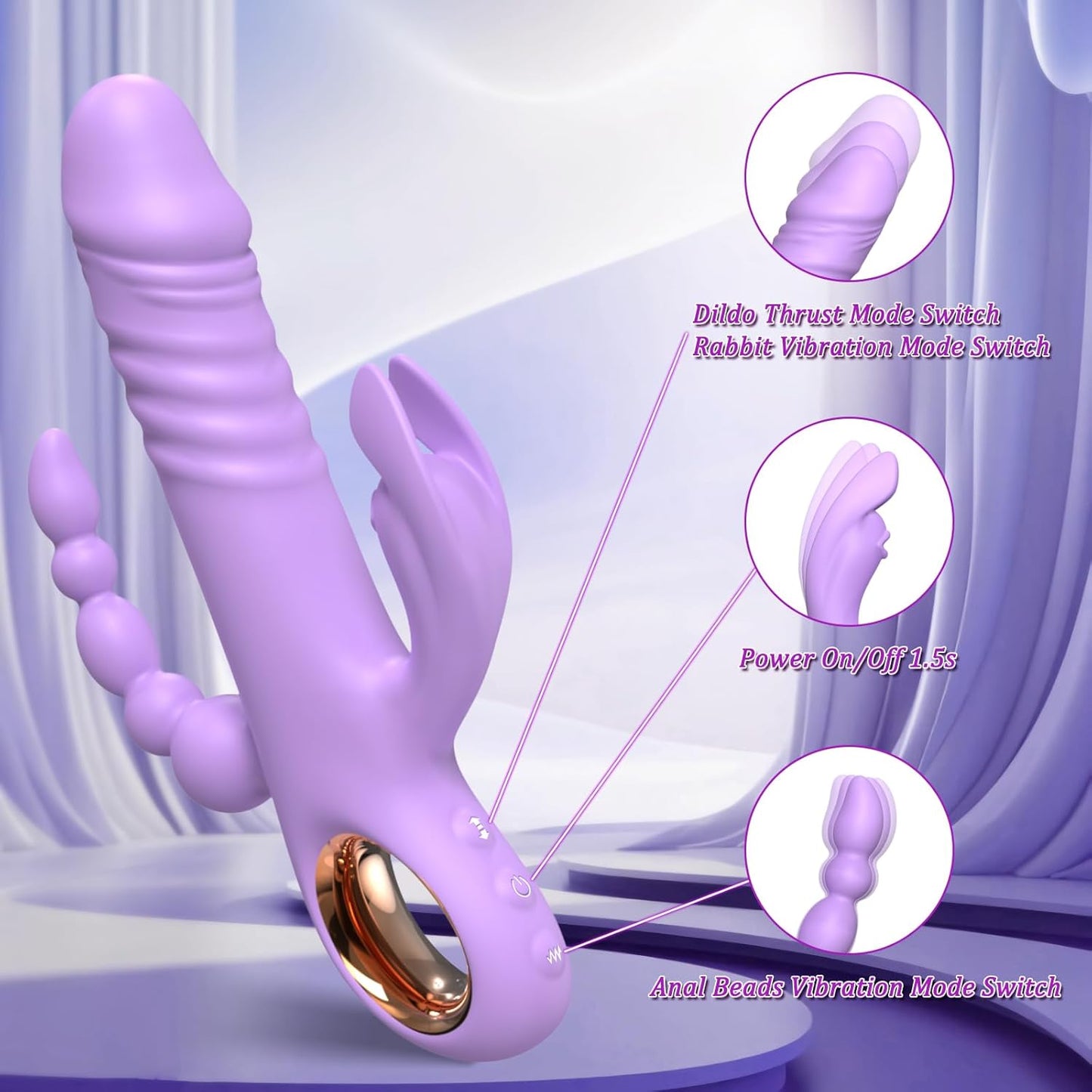 Thrusting Dildo Vibrator Sex Toys for Women, G Spot Anal Rabbit Vibrators Adult Sex Toys with 7 Powerful Speeds & 7 Vibrating Modes Upgrade Silicone Waterproof Rechargeable,Purple - SinfulX - 