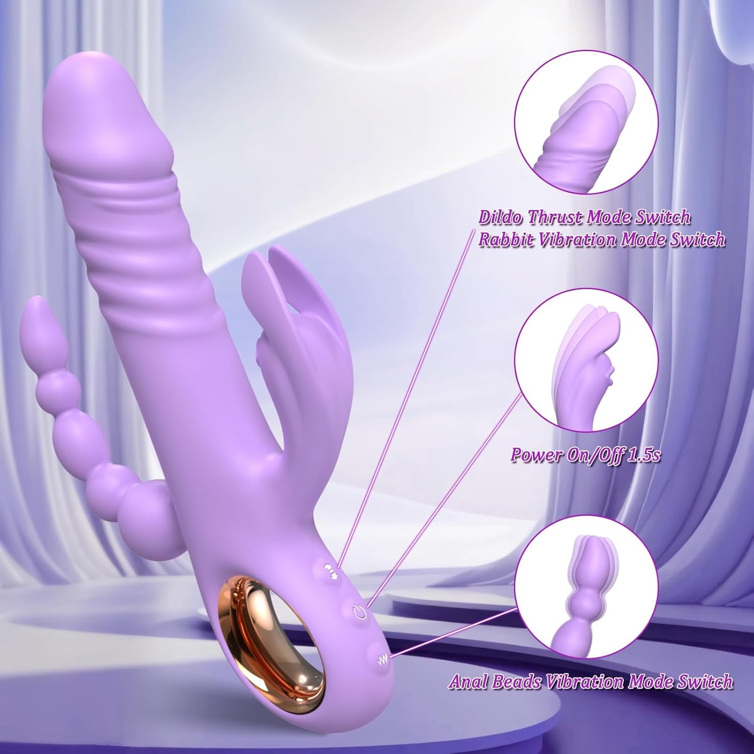 Thrusting Dildo Vibrator Sex Toys for Women, G Spot Anal Rabbit Vibrators Adult Sex Toys with 7 Powerful Speeds & 7 Vibrating Modes Upgrade Silicone Waterproof Rechargeable,Purple - SinfulX - 