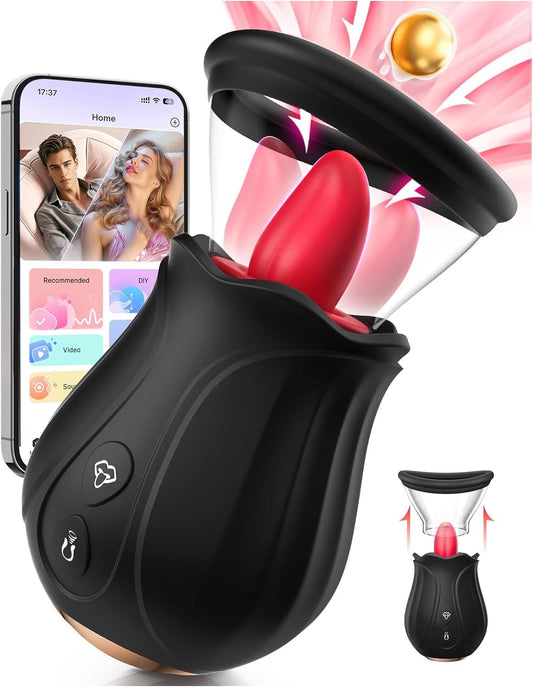 Dildo Vibrator Sex Toys - AI APP Rose Toy Adult Toys for Women with 7 Sucking & 10 Tongue 360° Licking & Vibrating, Rose Sex Toy Vibrators for Clit Nipple Anal, Removable Cup Couples Sex Toy - SinfulX - 