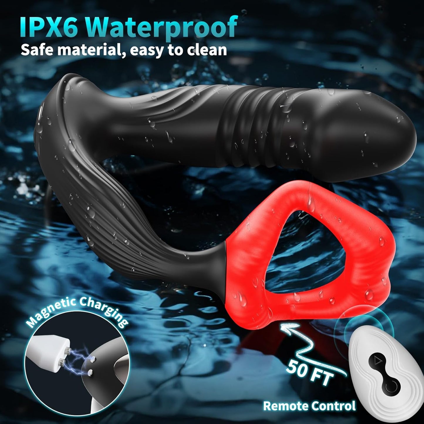 Prostate Massager Anal Vibrator, 9 Modes Thrusting Butt Plug & Vibrating Cock Ring Adult Sex Toys, P Spot Massager App Remote Control Male Sex Toys for Men, Dildo Vibrator for Women Couples