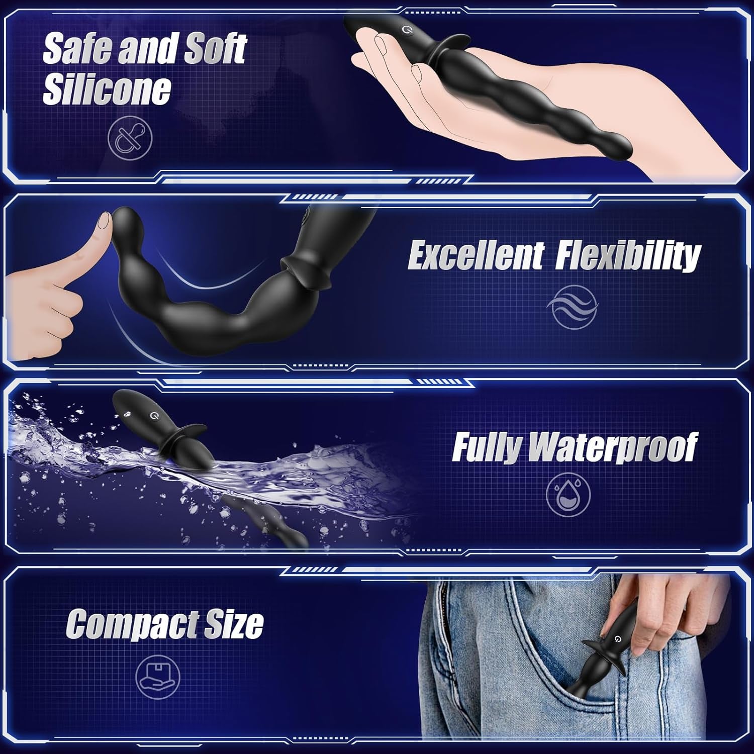 Anal Vibrator Prostate Massager - Beginner-Friendly 10 Vibrating Butt Plug Anal Beads with APP Control, Flexible Soft Silicone Anal Toys Waterproof Male Sex Toys for Men Women Couples