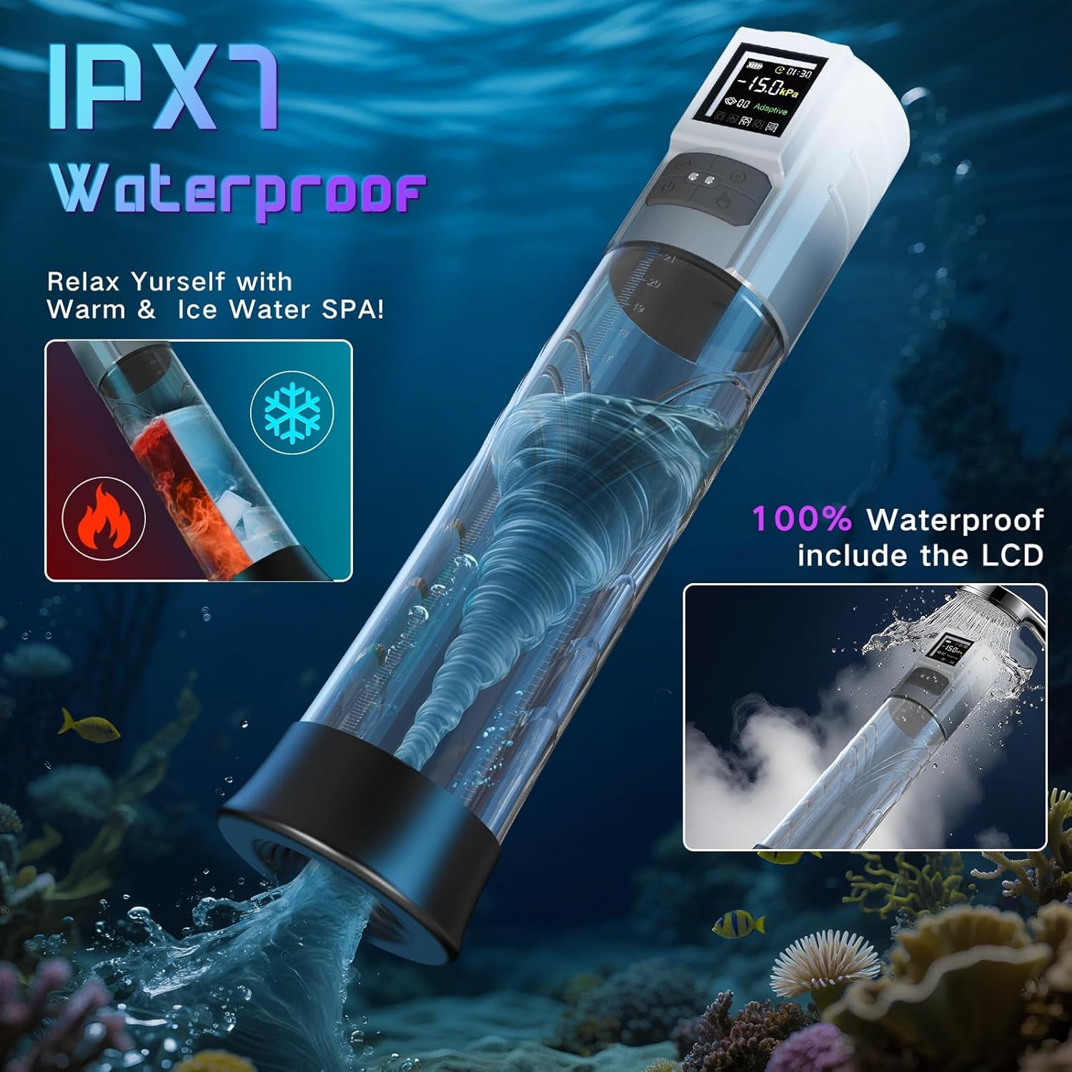 Penis Pump Sex Toys, Pussy Pump Sex Toys for Men Dick Pump with Adaptive Mode and 6 Sucking Modes, Sex Toys - Pumps & Enlargers Adult Toys for Penis Extender Penis Pumps with 6 Penis Rings - SinfulX - 