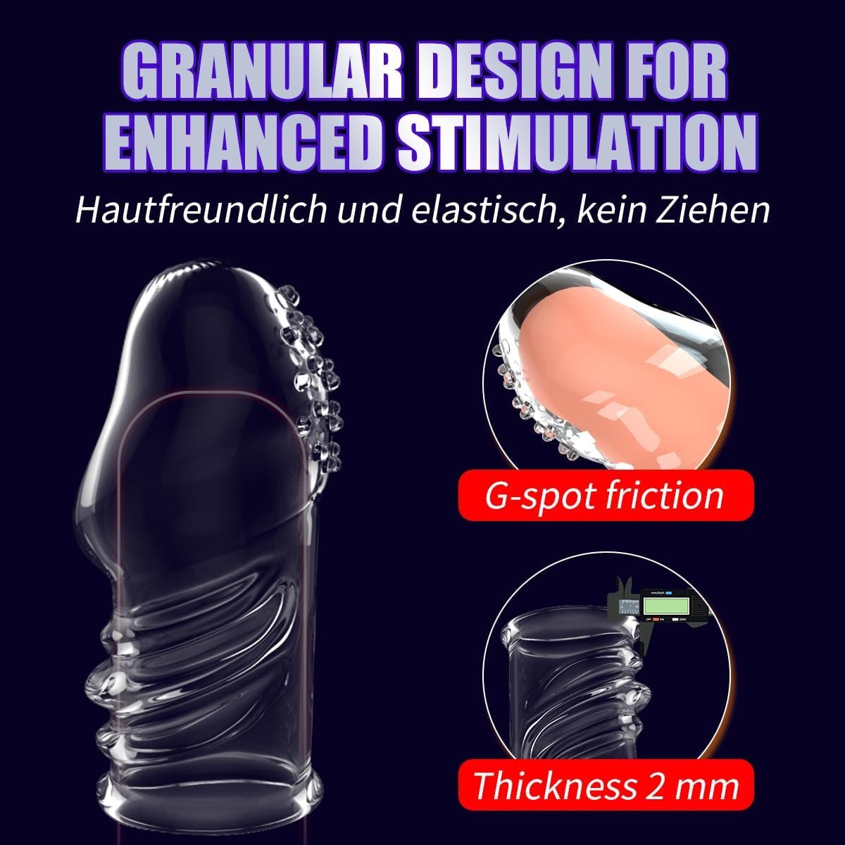 2 Pcs Reusable Clear Penis Sleeve, Soft Phimosis Stretcher Glans Condom with Large Particles,Cocksleeve for Men Delay Ejaculation,Girth Enhancer Sleeve G Spot Stimulator,Adult Toys for Men and Couples - SinfulX - 