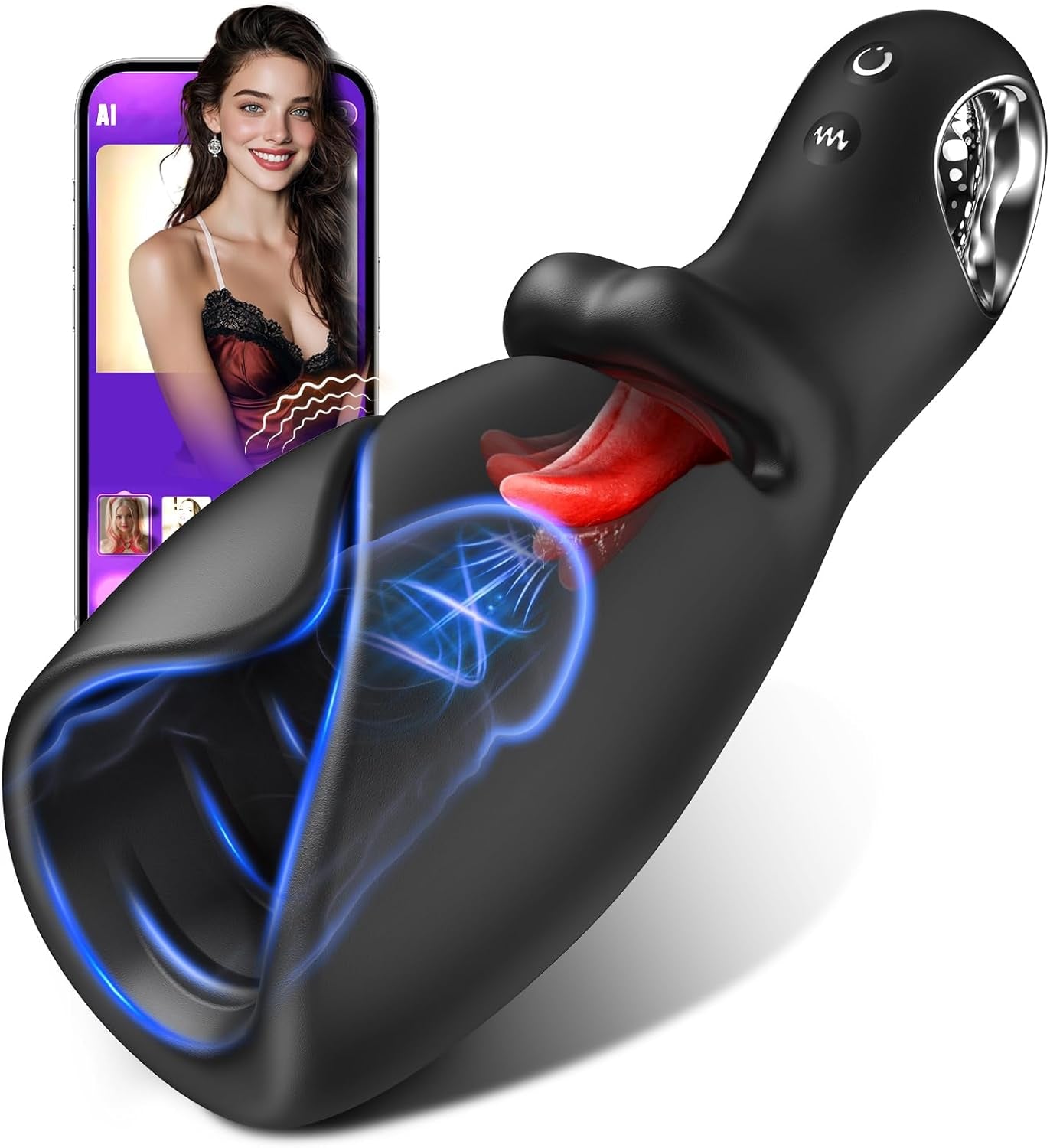 Male Sex Toys for Men Tongue Vibrator -  Male Masturbator AI Smart APP Control Pocket Pussy Stroker with 10 Licking & Vibrating Modes Penis Vibrator, Adult Male Sex Toys Lubricant Oils Massage